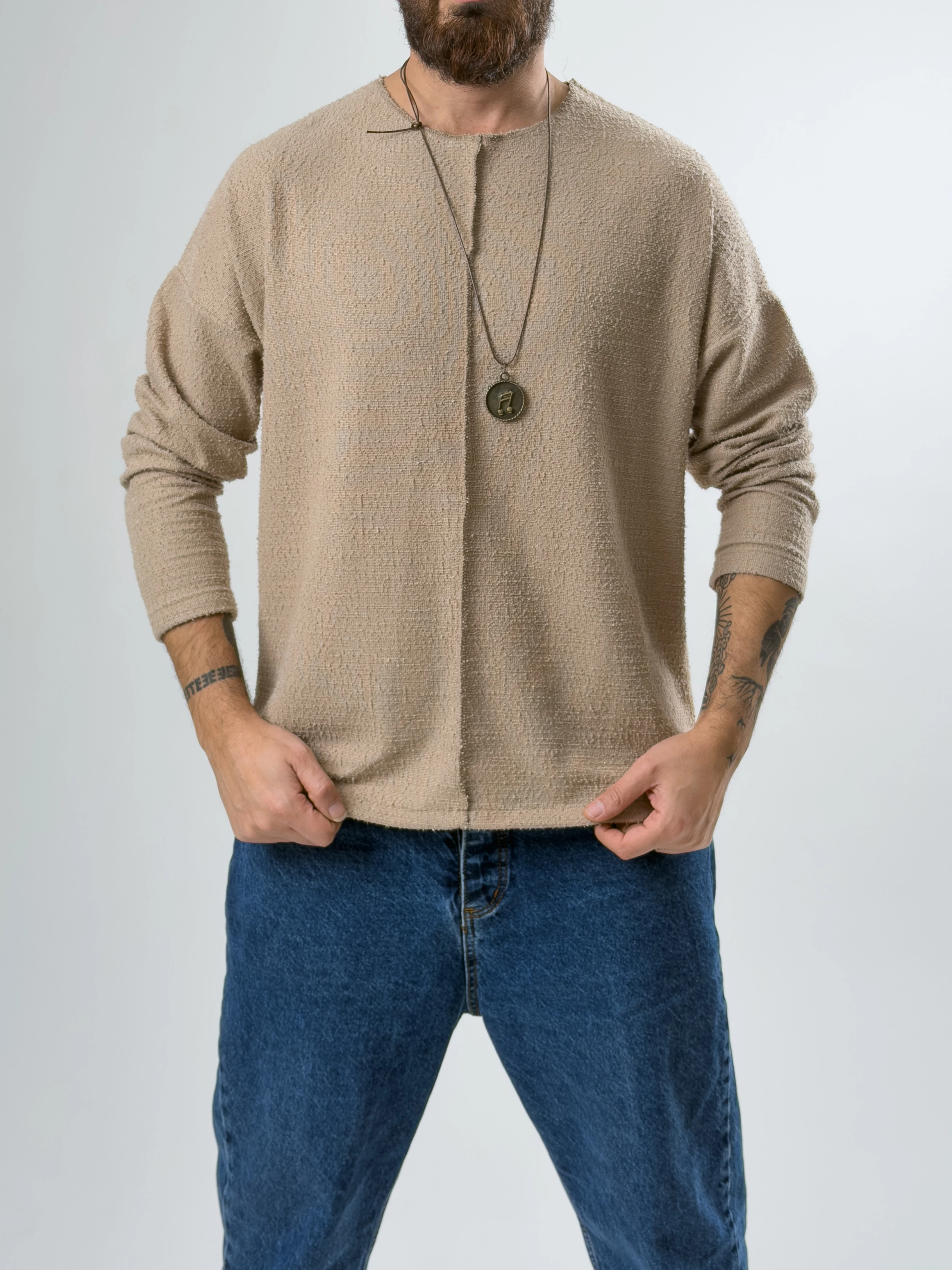 Tasarım Çima Detaylı Erkek Bej Sweat COC2630