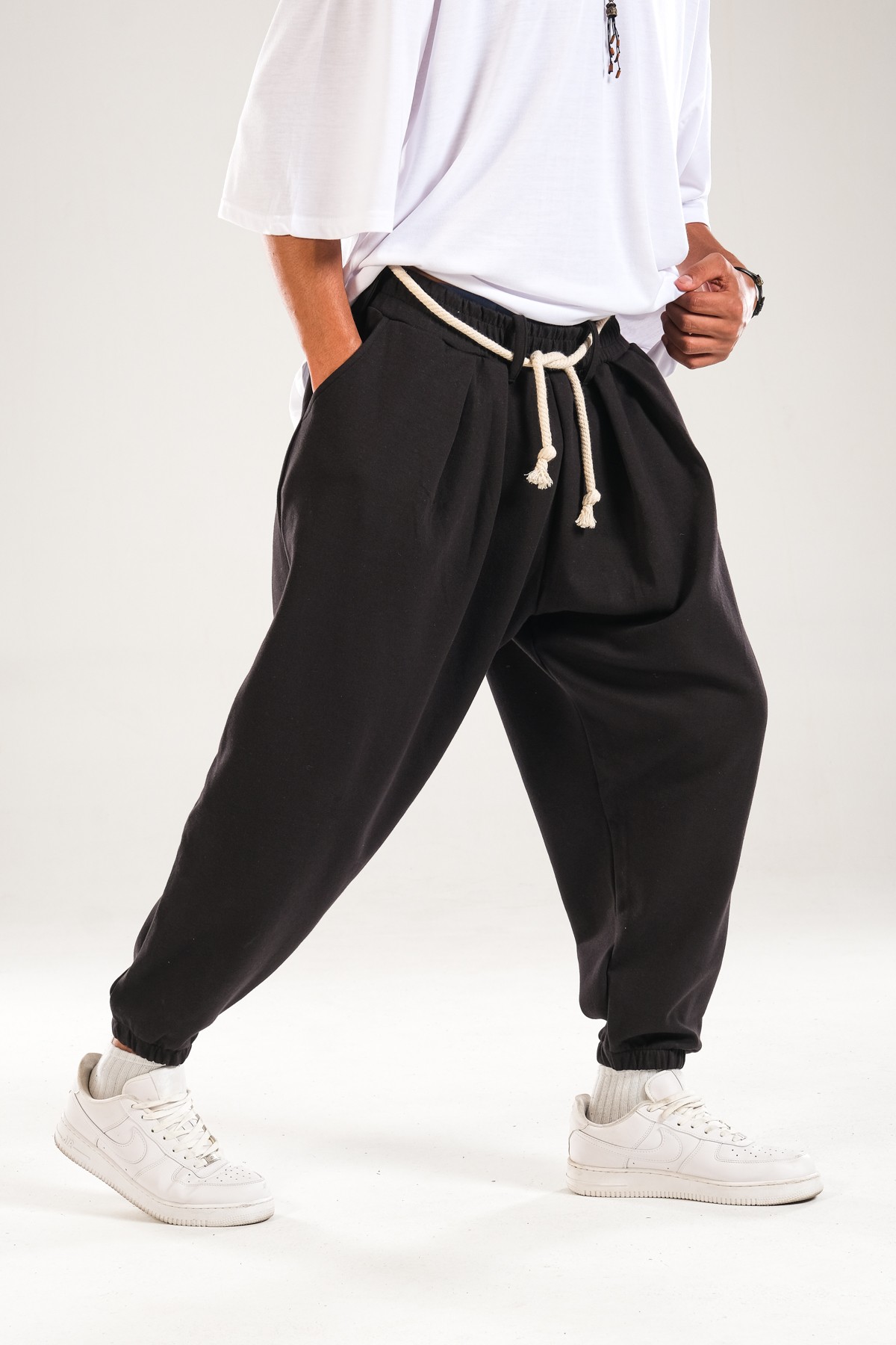 Halat Kemerli Pileli Jogger Pantolon