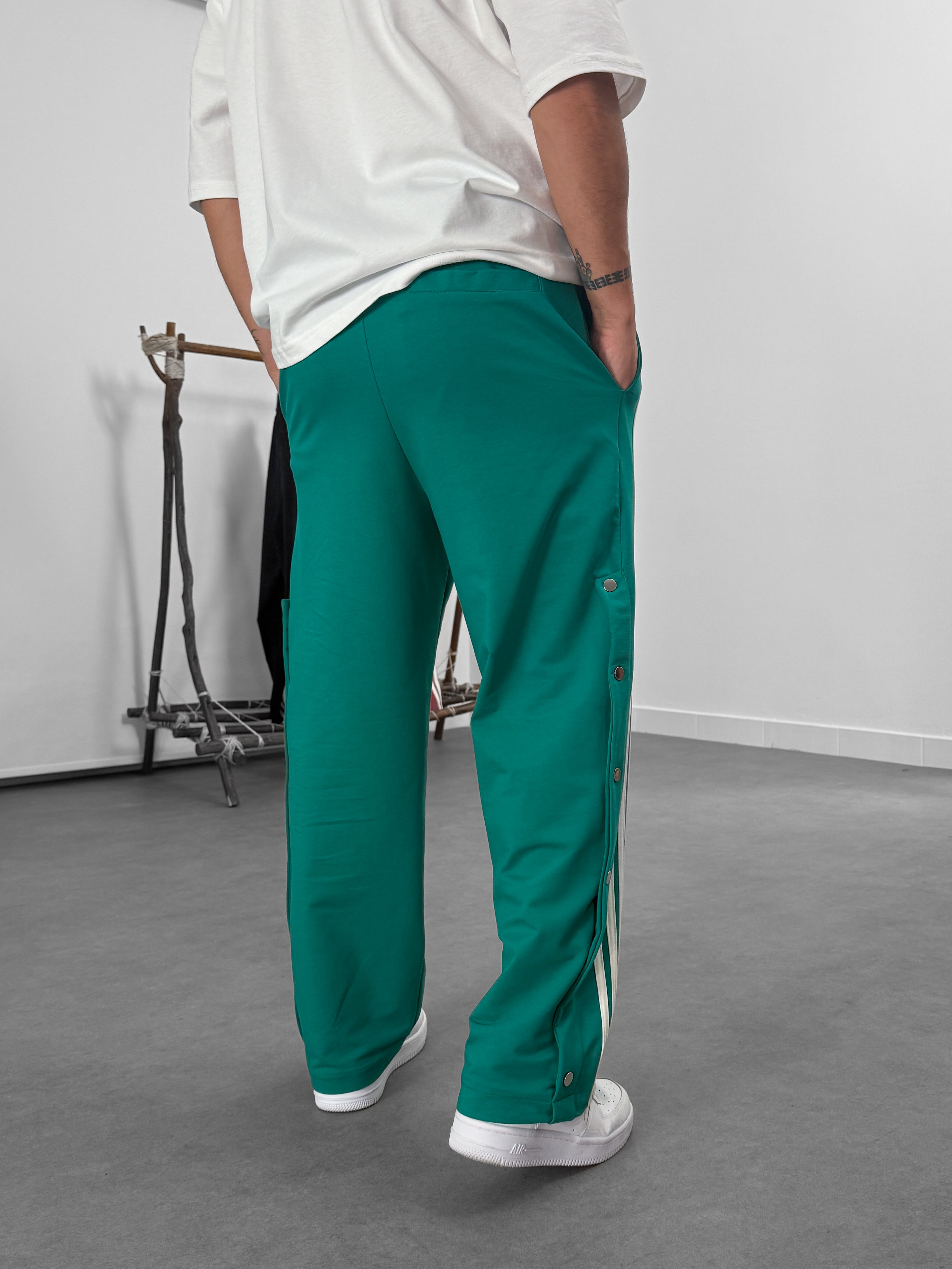 Şeritli Yeşil Erkek Baggy Pantolon