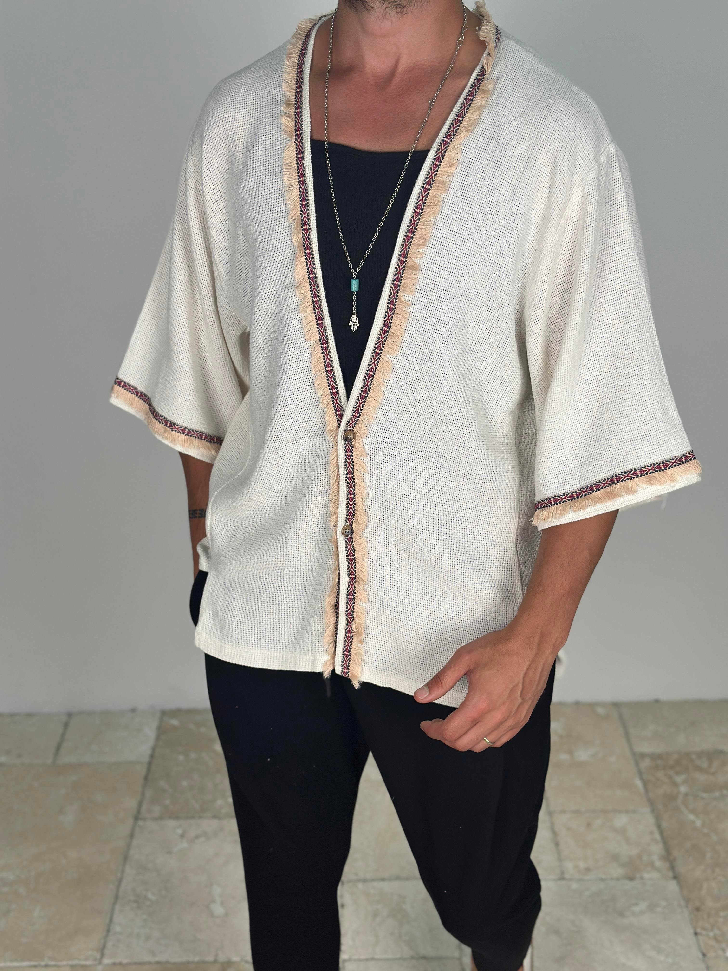 Buldan Kumaş Bohem Fakir Kol Bej Kimono