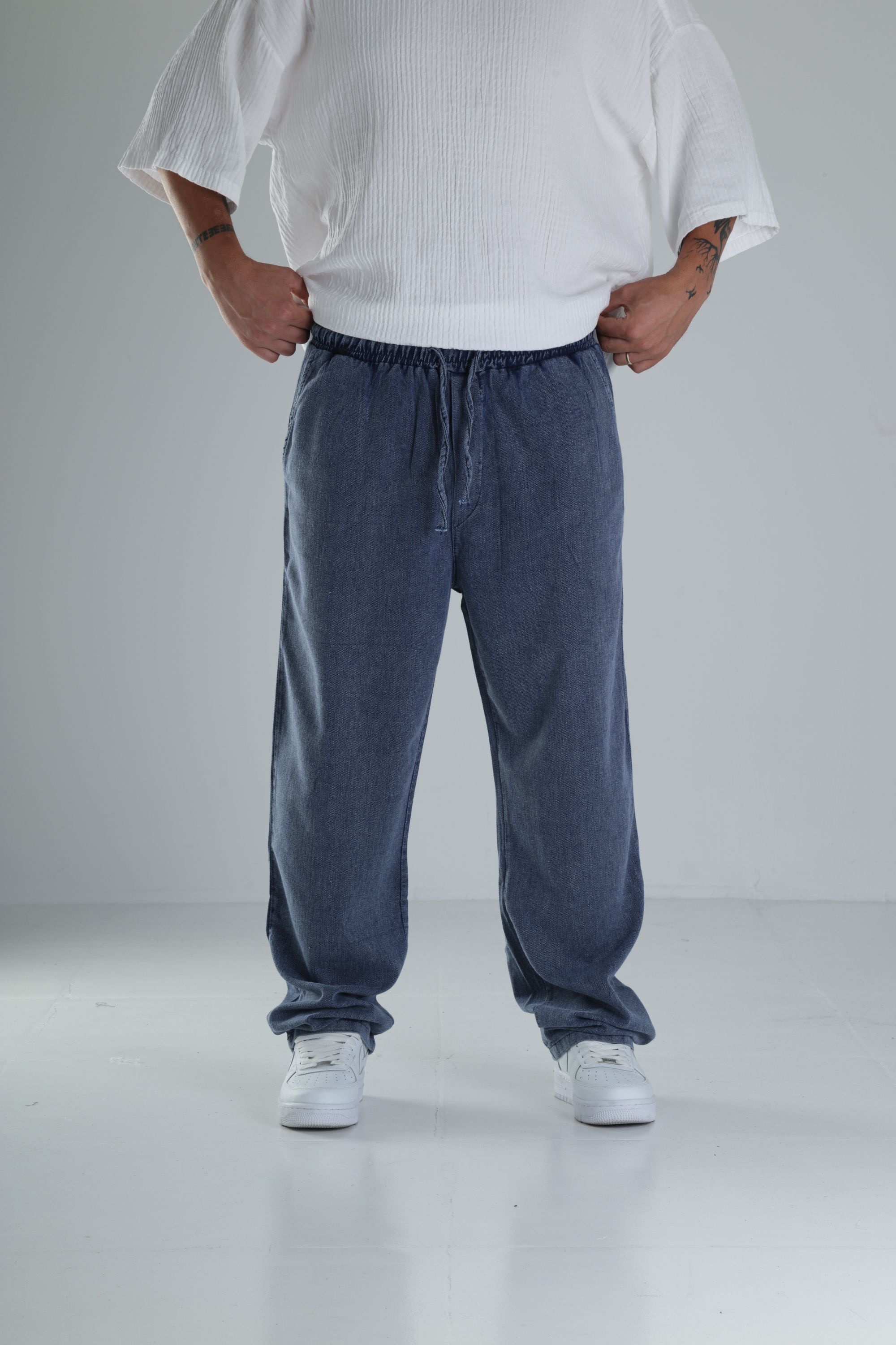 Yazlık Mavi Kot Kumaş Baggy Pantolon