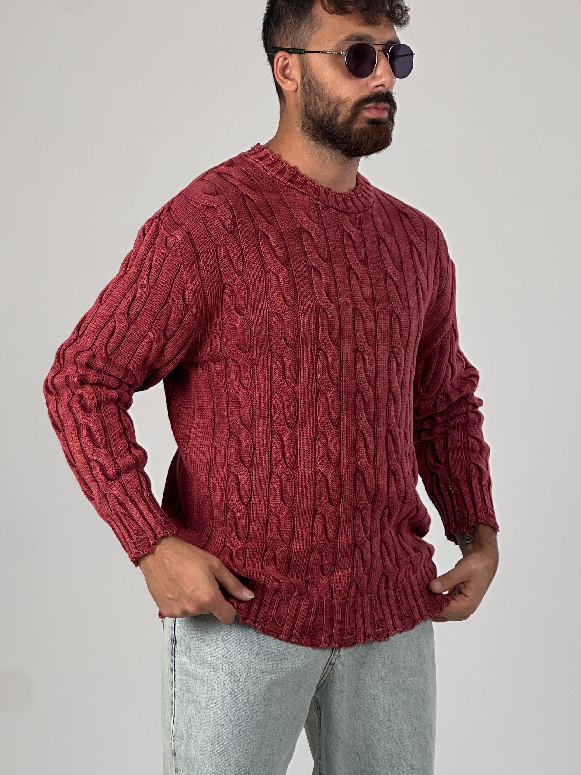 Bordo Triko Erkek Sweatshirt
