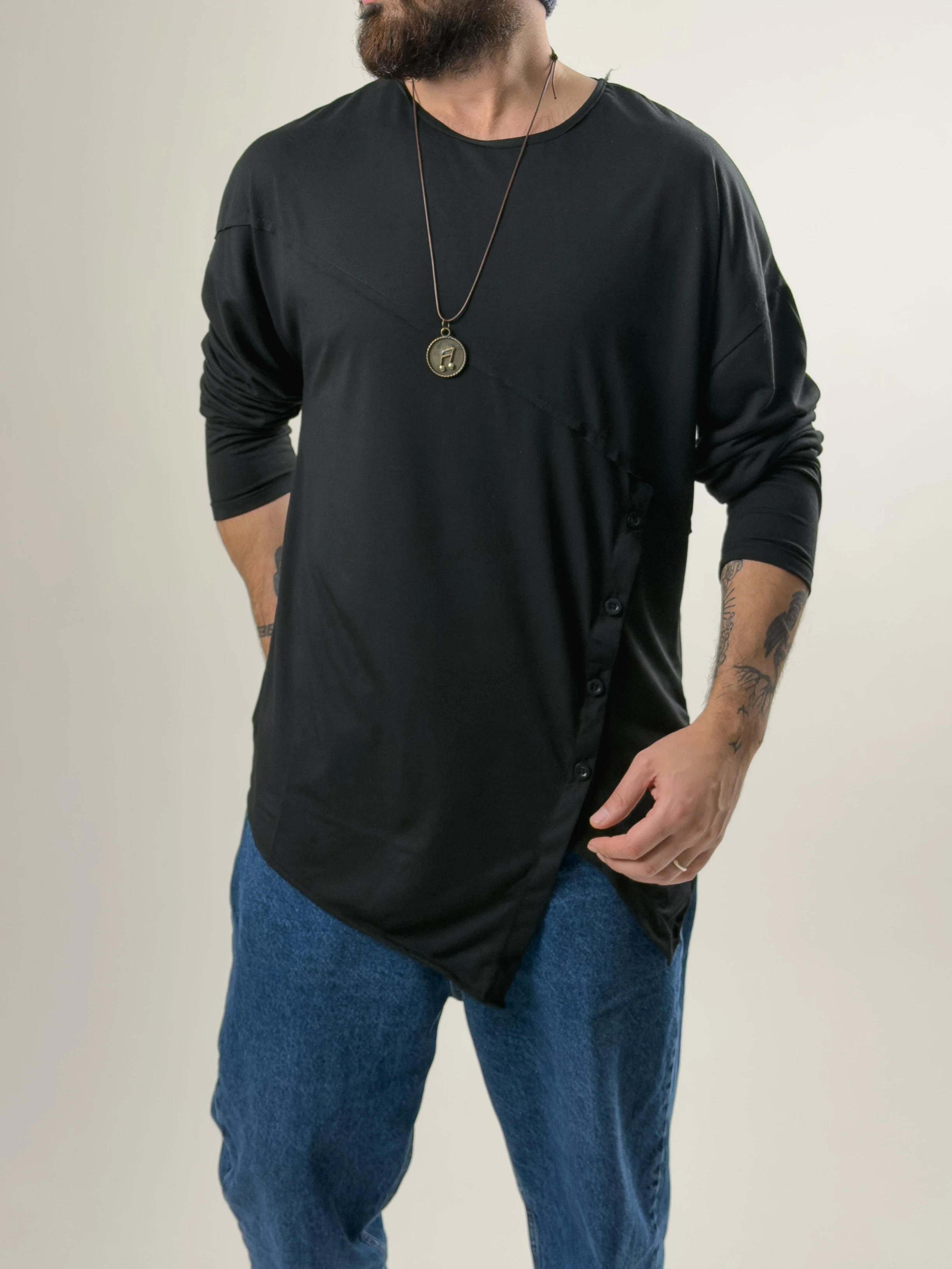 Tasarım Düğme Detaylı Siyah Erkek Sweat COC2634