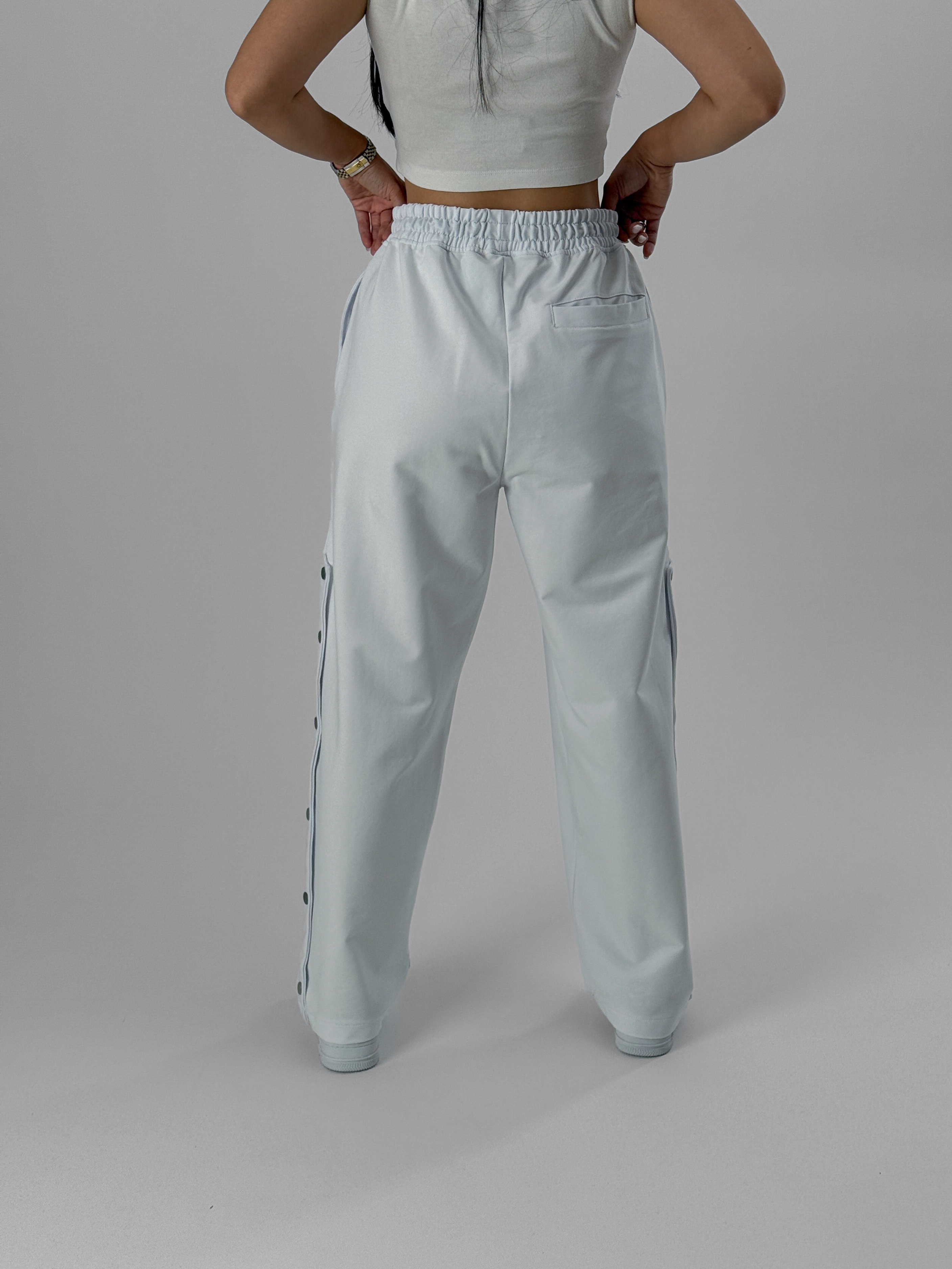 Kadın Şeritli Beyaz Baggy Pantolon