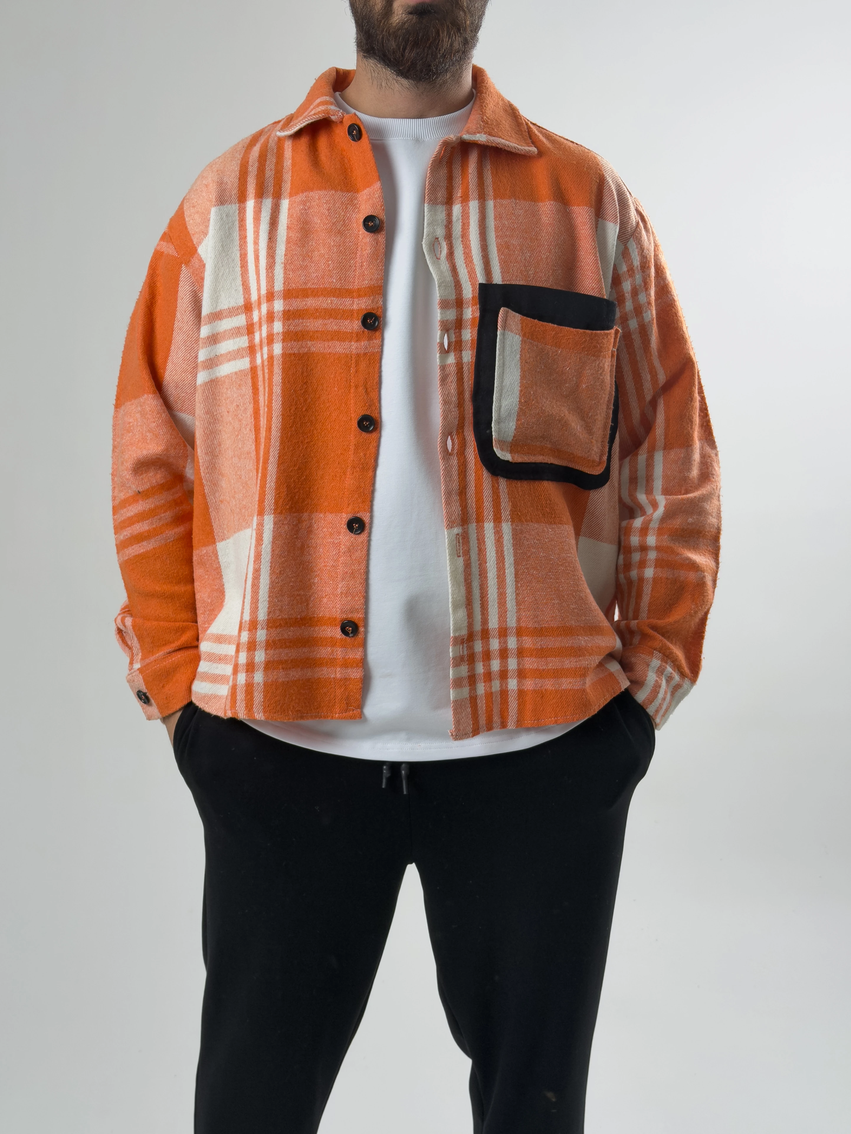 Tasarım Turuncu Erkek Oduncu Gömlek COC2607