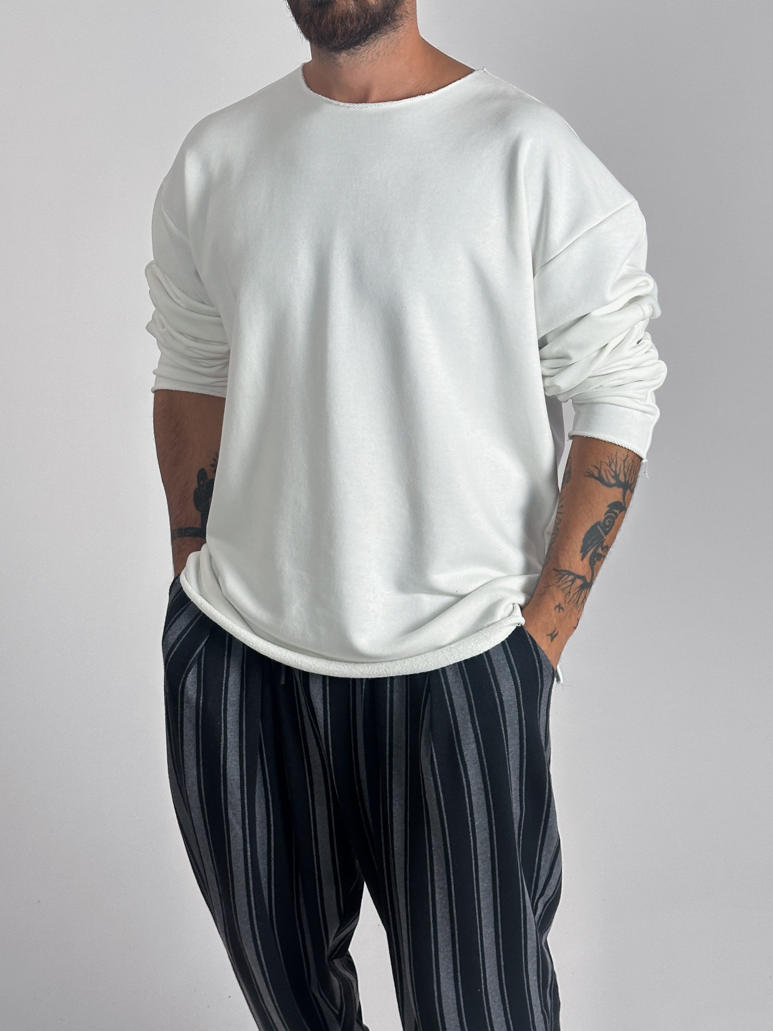 Basic Ekru Erkek Sweatshirt