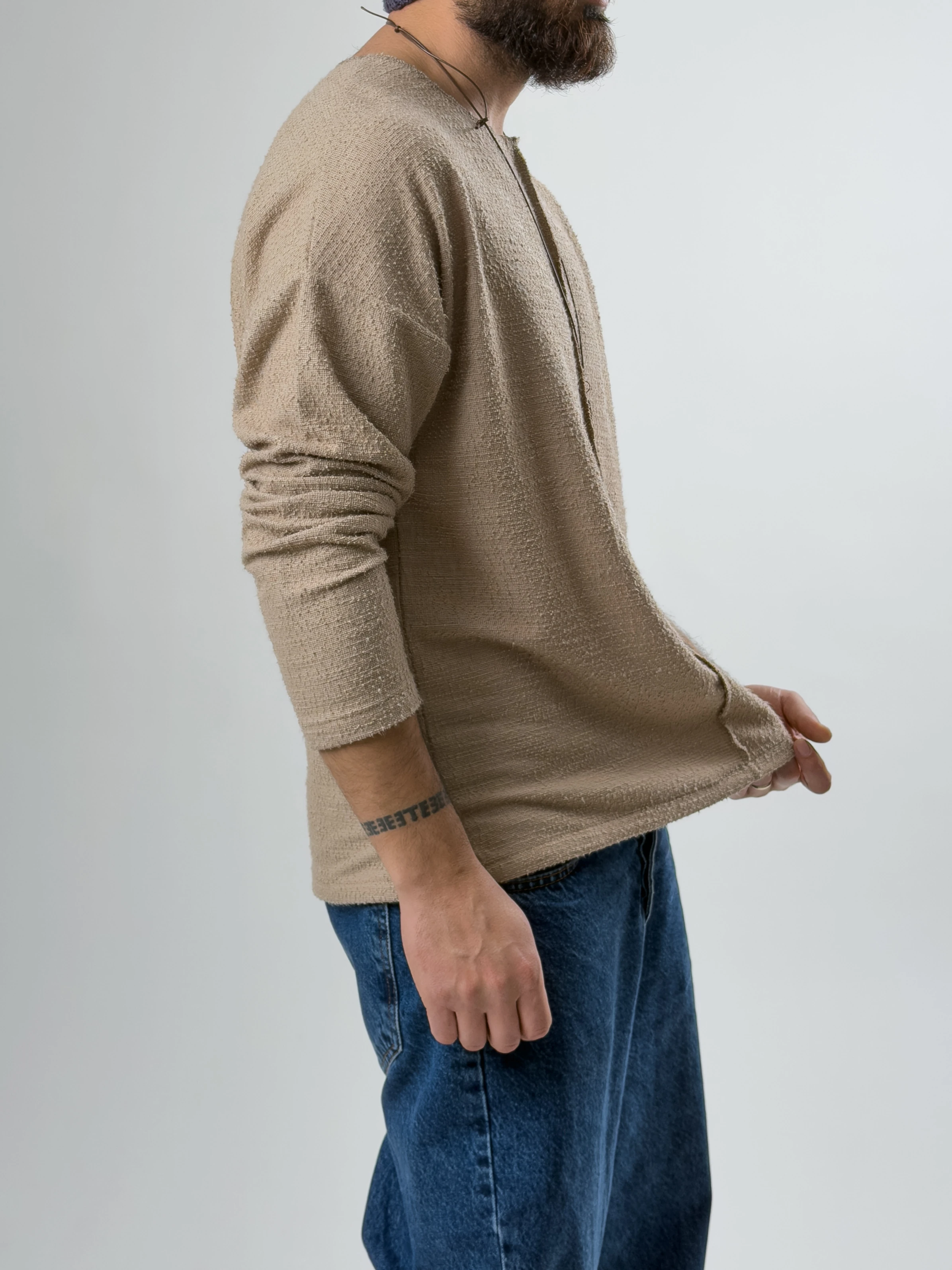 Tasarım Çima Detaylı Erkek Bej Sweat COC2630