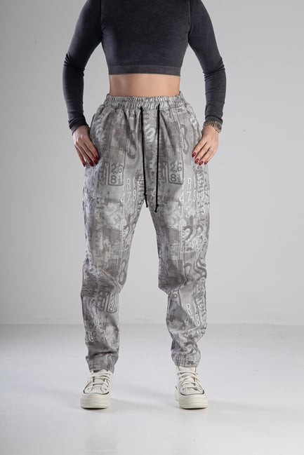 Gri Desenli Gabardin Jogger Pantolon