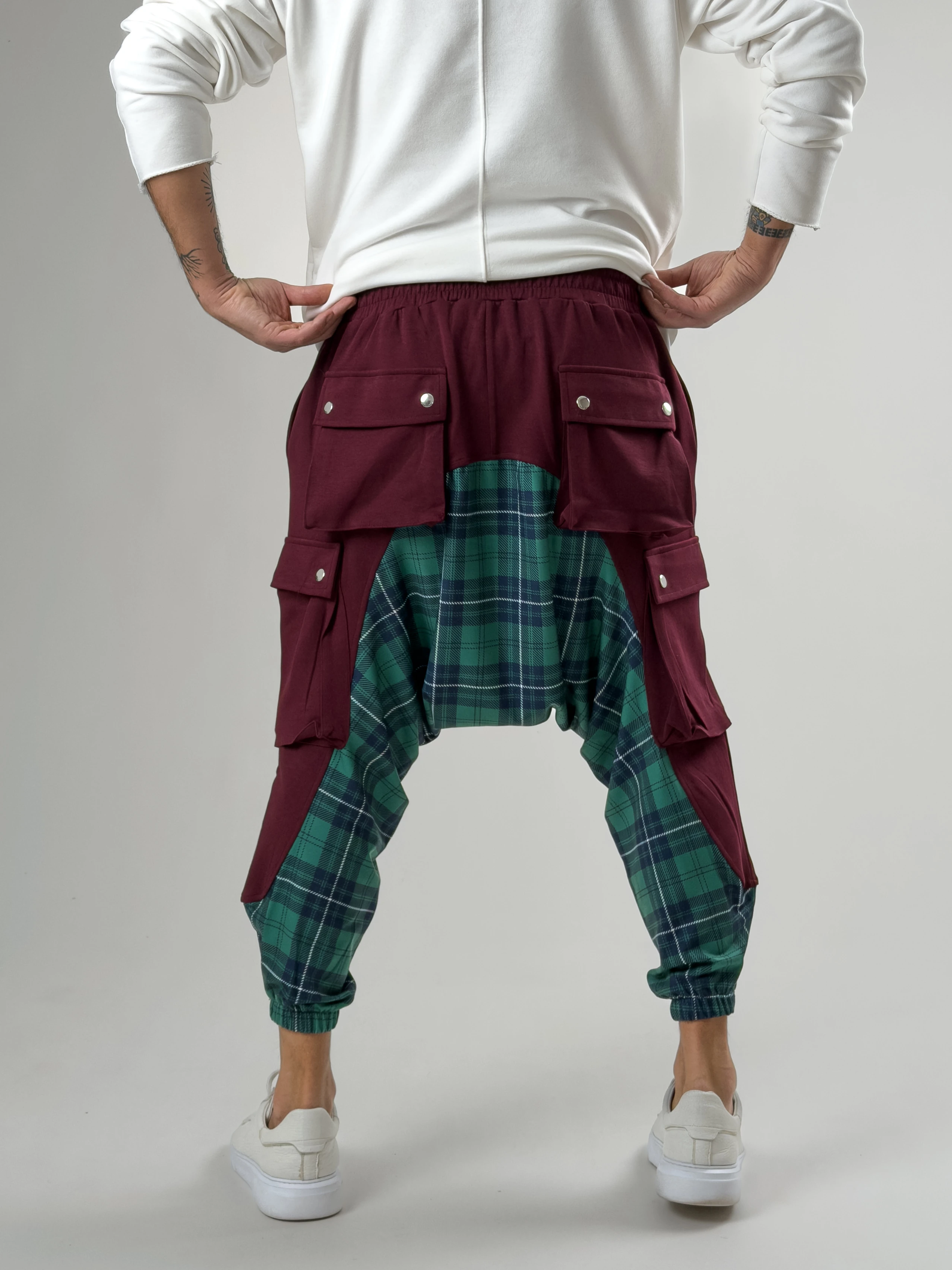 Garni Tasarım Erkek Bordo Etnik Desenli Spor Şalvar COC2614