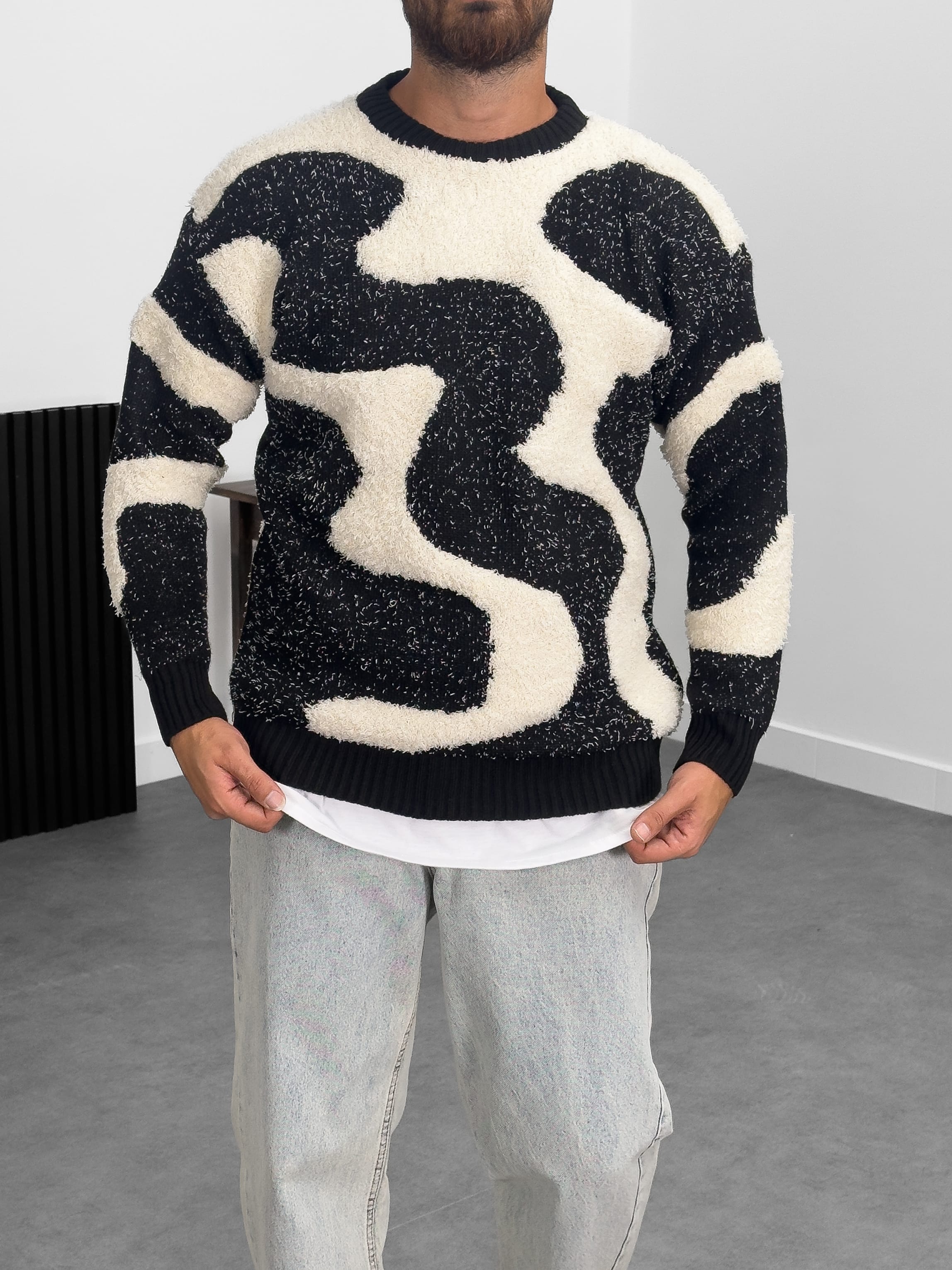 Dalga Desenli Peluş Sweatshirt