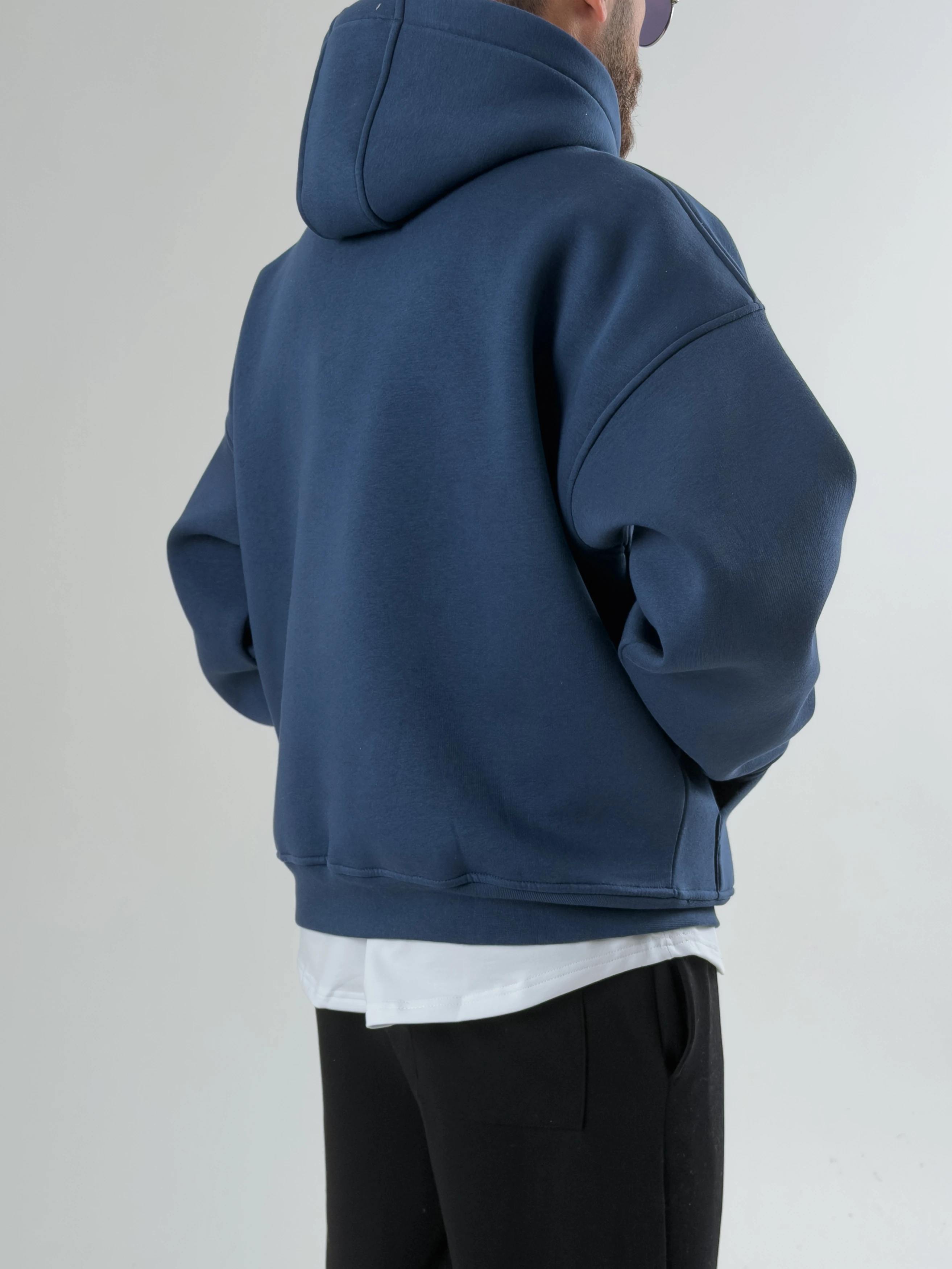 Erkek Şardonlu İndigo Hoodie COC2605