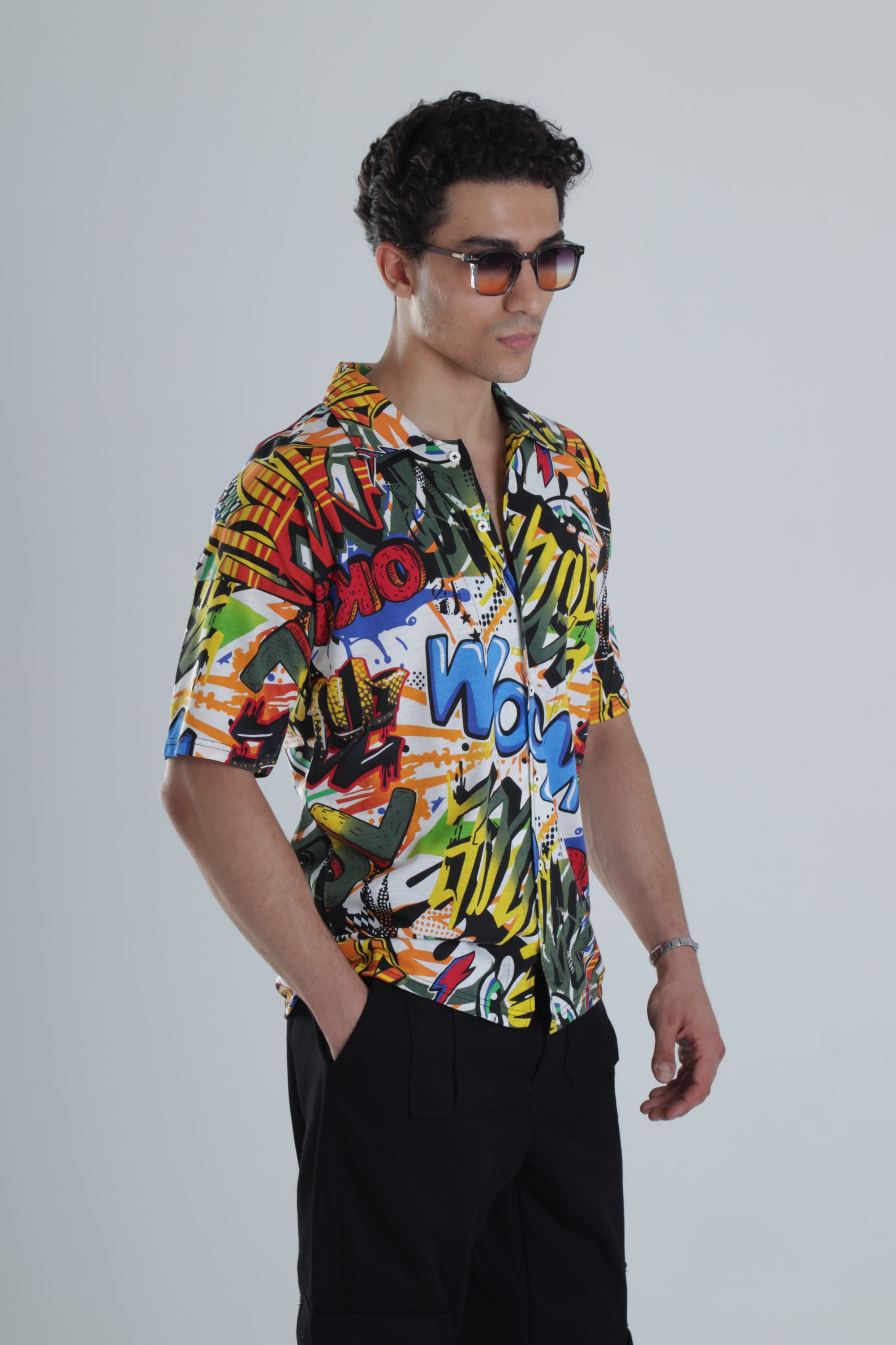 Erkek Wow Desenli Hawai Gömlek