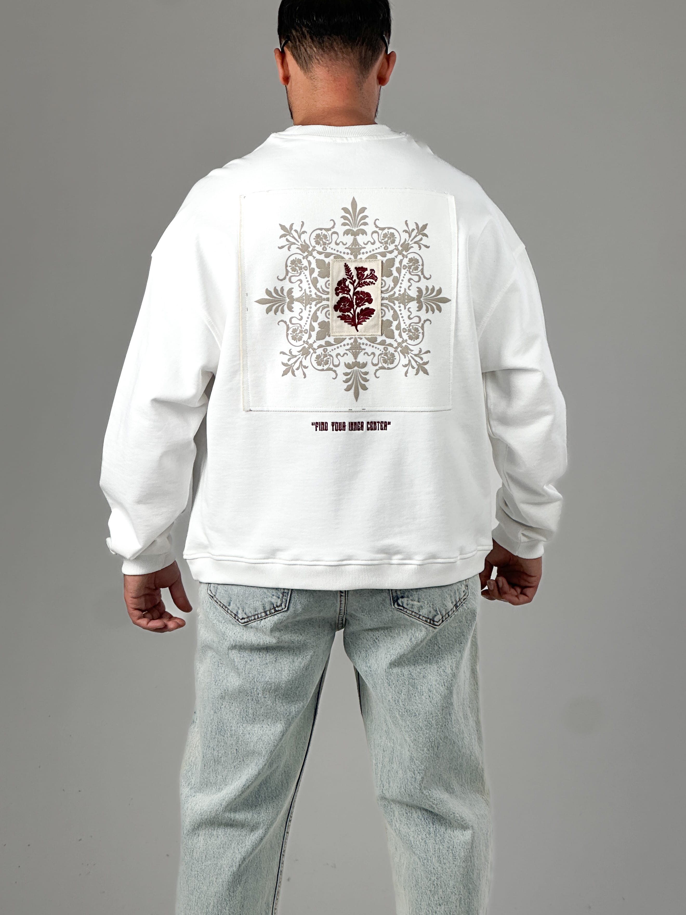 Ekru Tasarım Etnik Erkek Sweatshirt