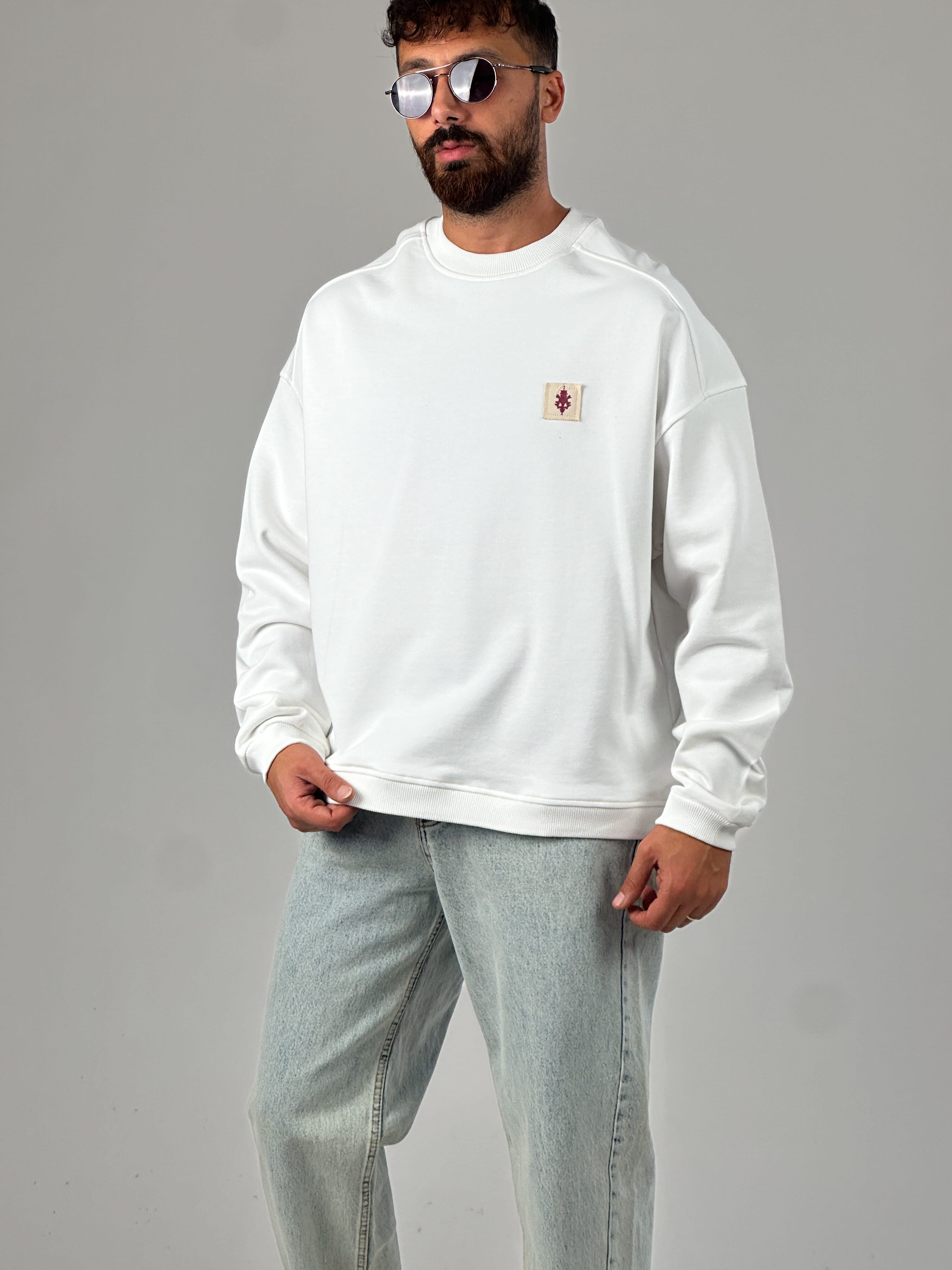 Ekru Tasarım Etnik Erkek Sweatshirt