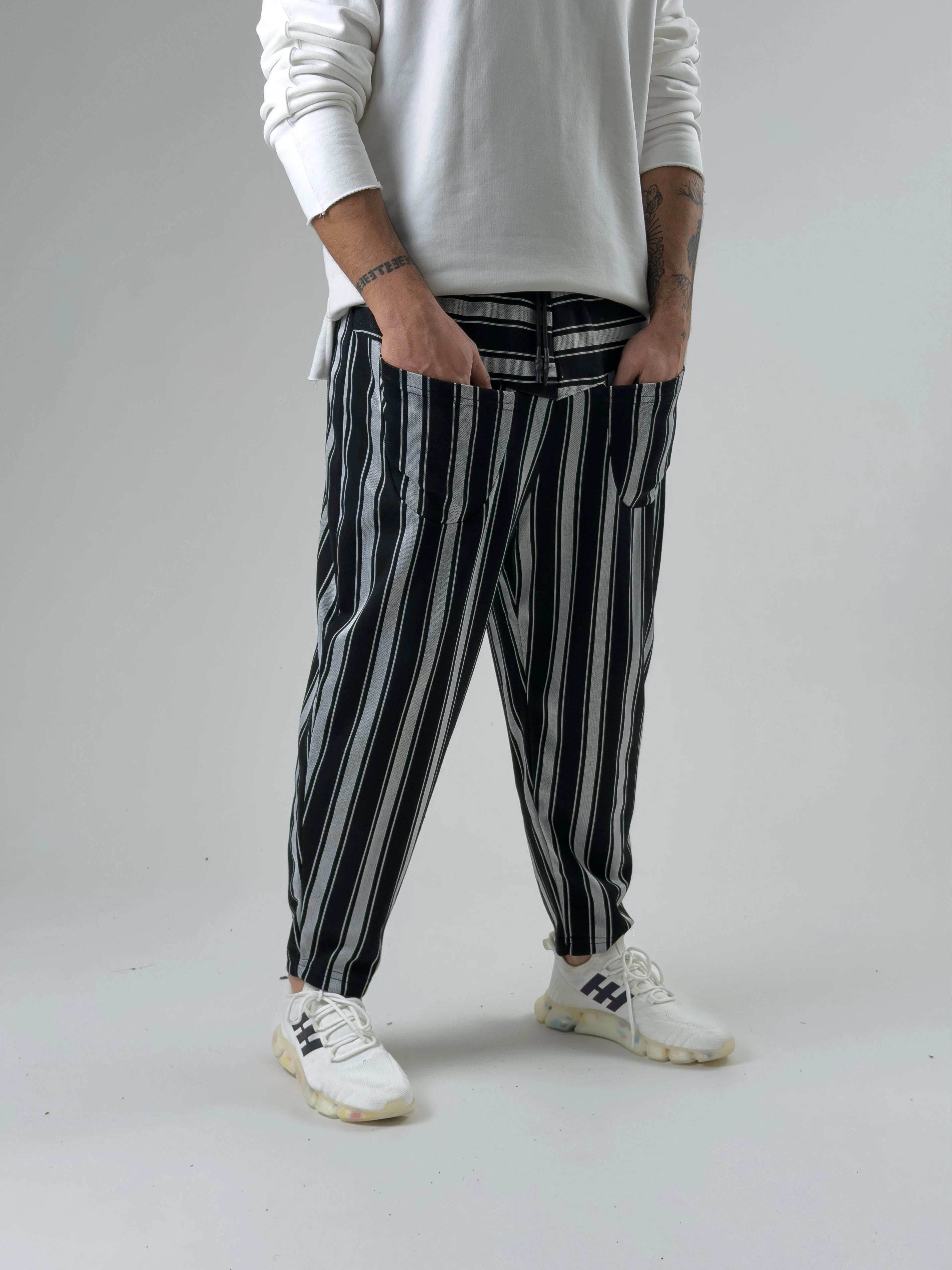 Ön Cep Detaylı Siyah Beyaz Erkek Baget Pantolon COC2600