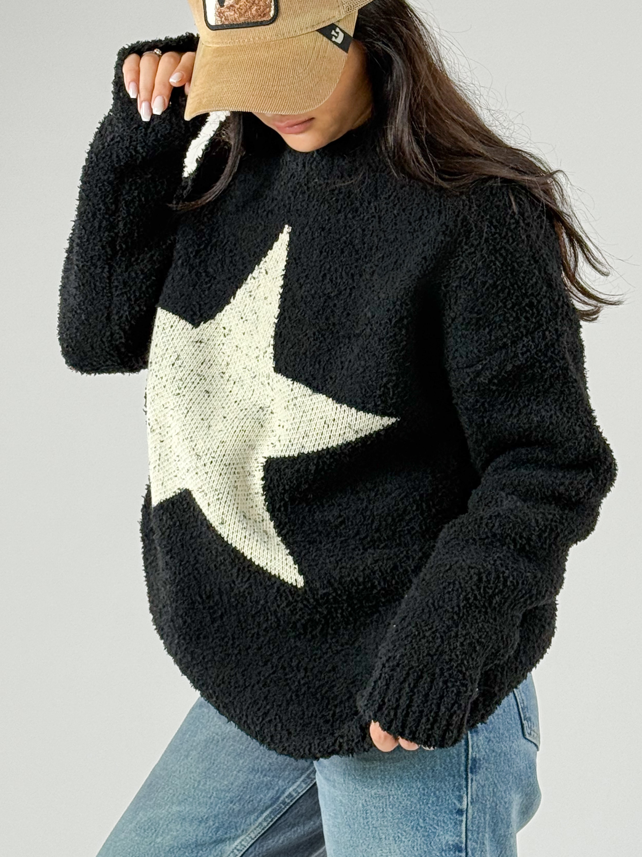 Yıldız Desenli Kadın Peluş Sweatshirt