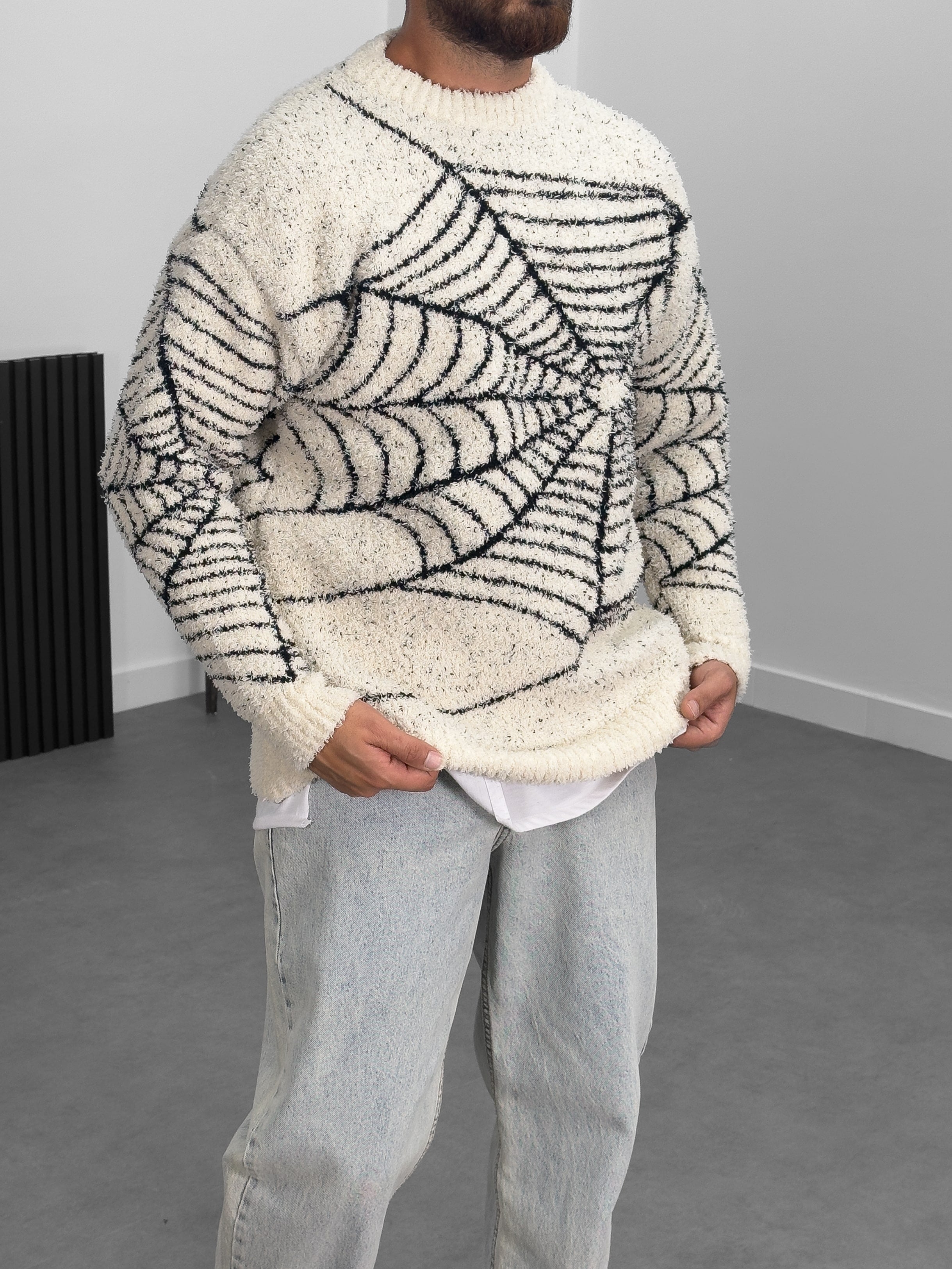 Örümcek Ağı Detaylı Erkek Peluş Sweatshirt