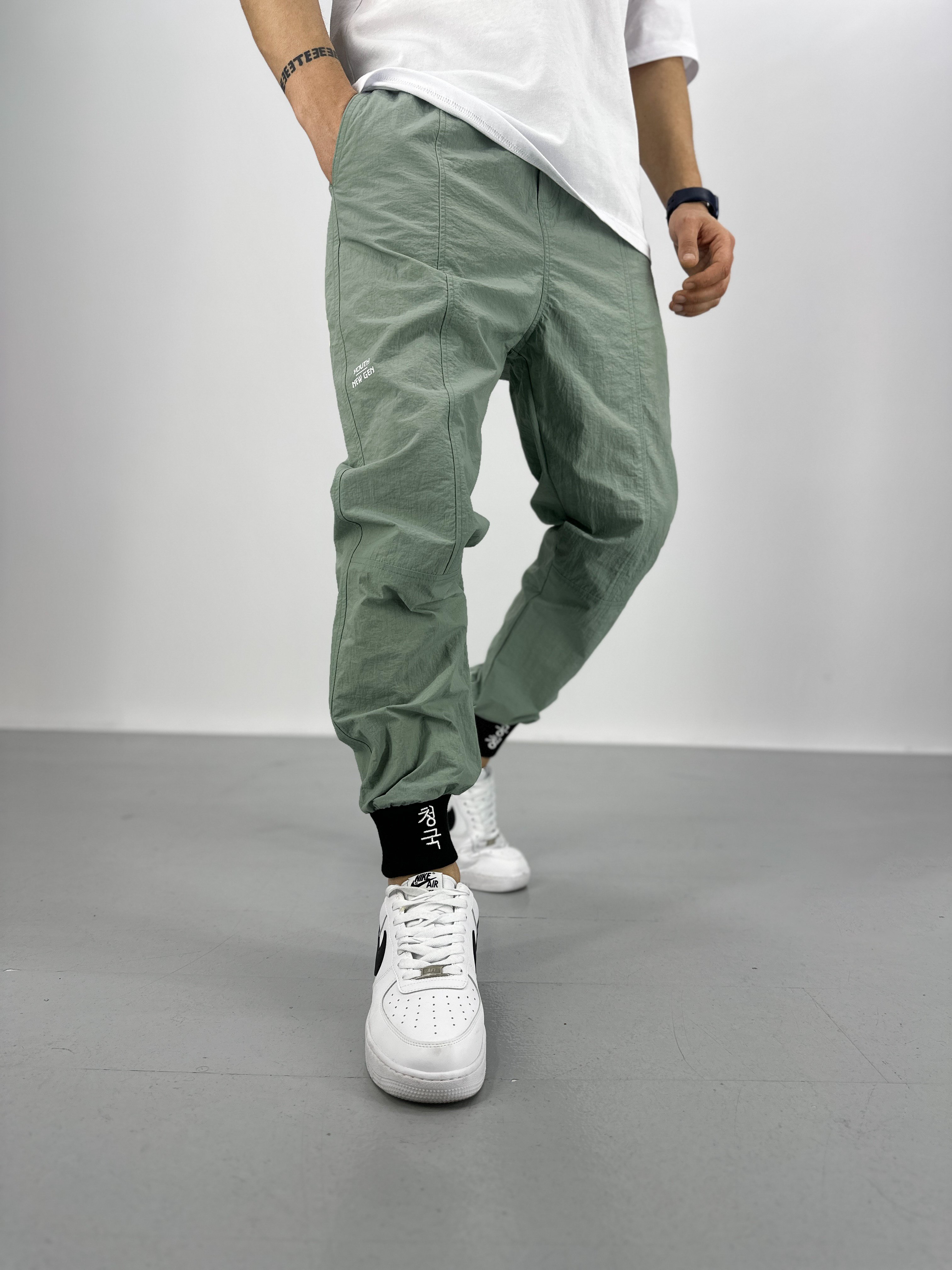 Premium Kalite Su Yeşili Paraşüt Kumaş Jogger