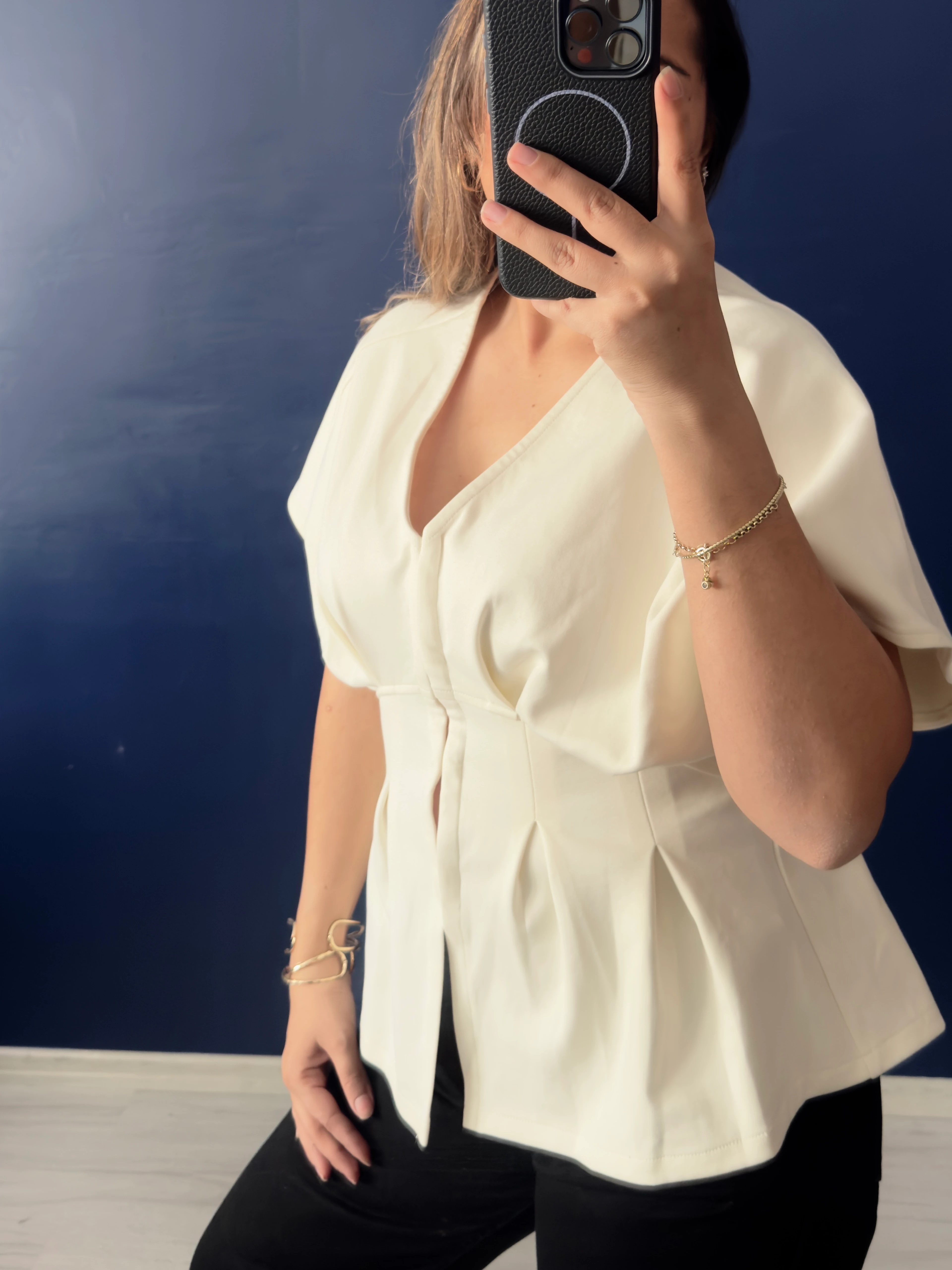 Korsajlı Agraf Kapama İthal Bluz 