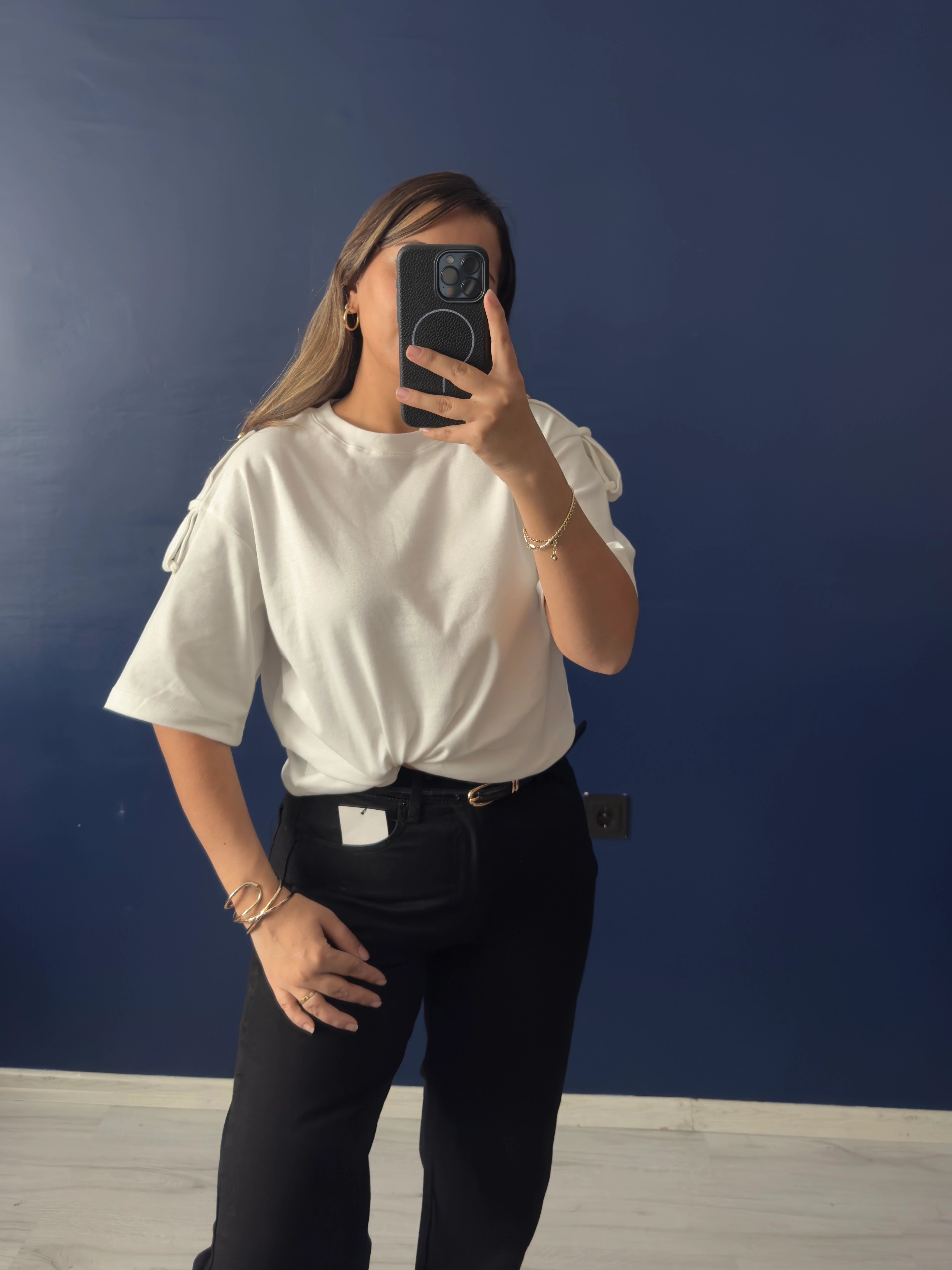 Gold Düğme Apoletli basic Tshırt 