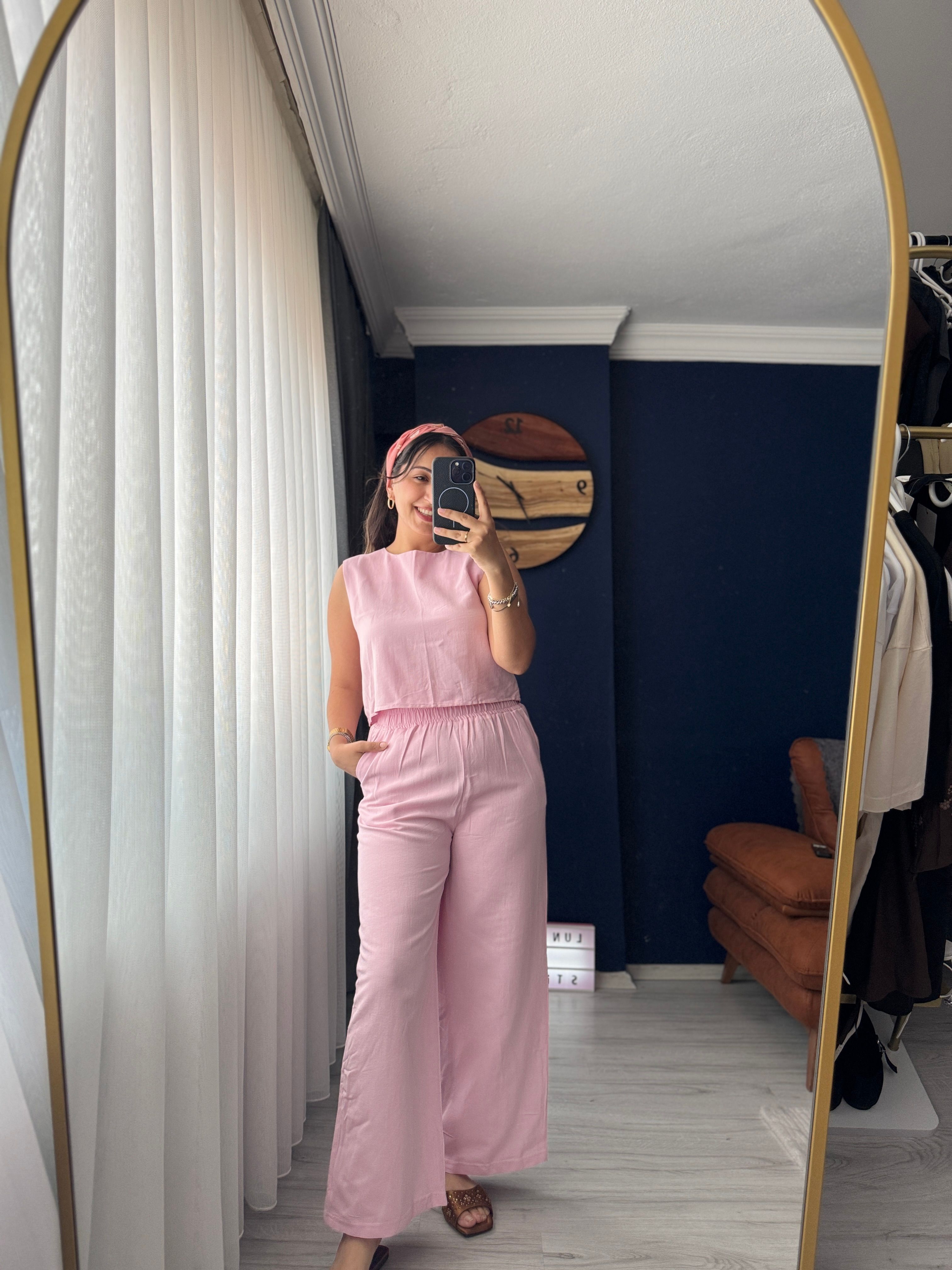 Şeker Pembe Keten Takım