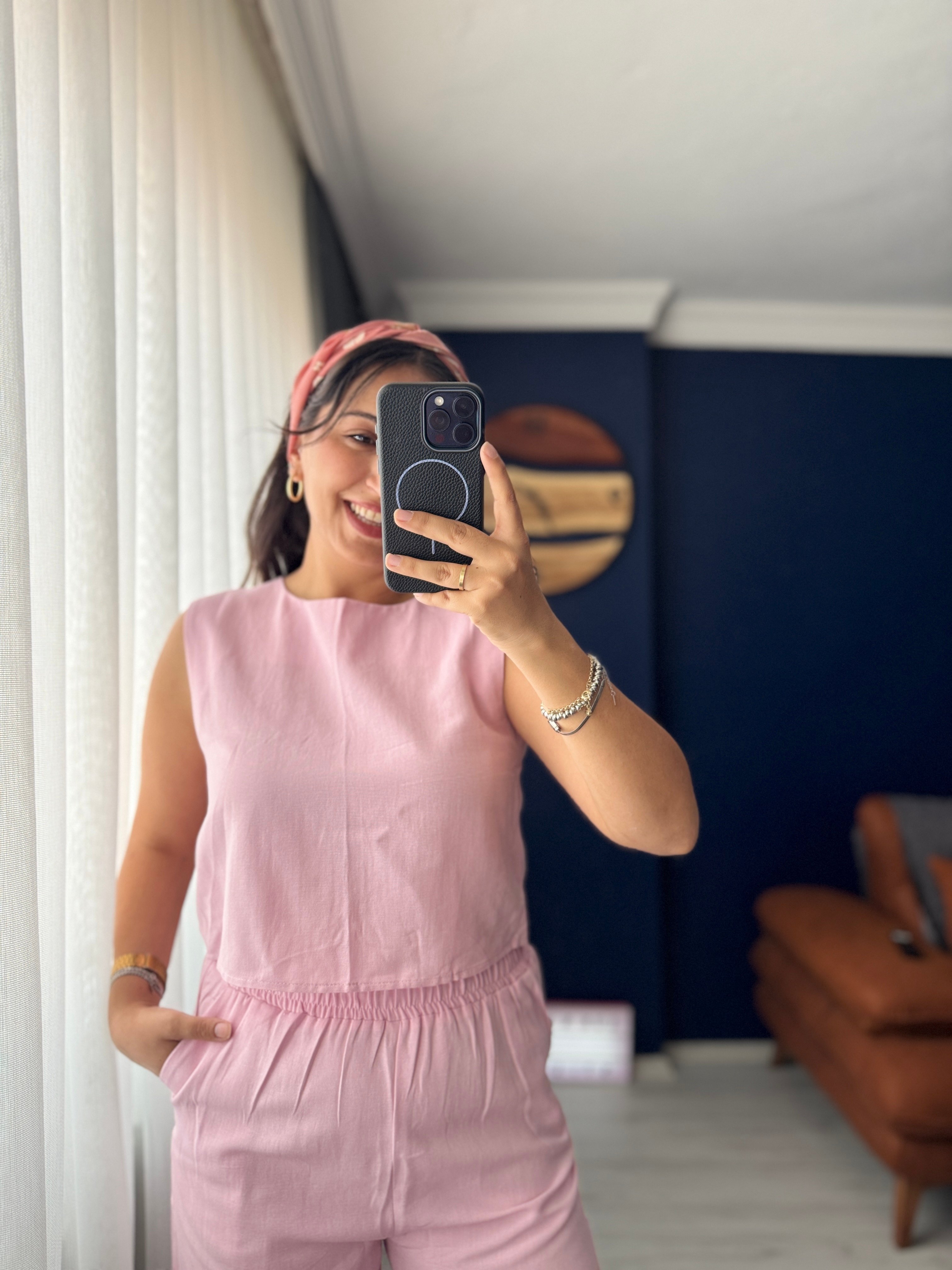 Şeker Pembe Keten Takım