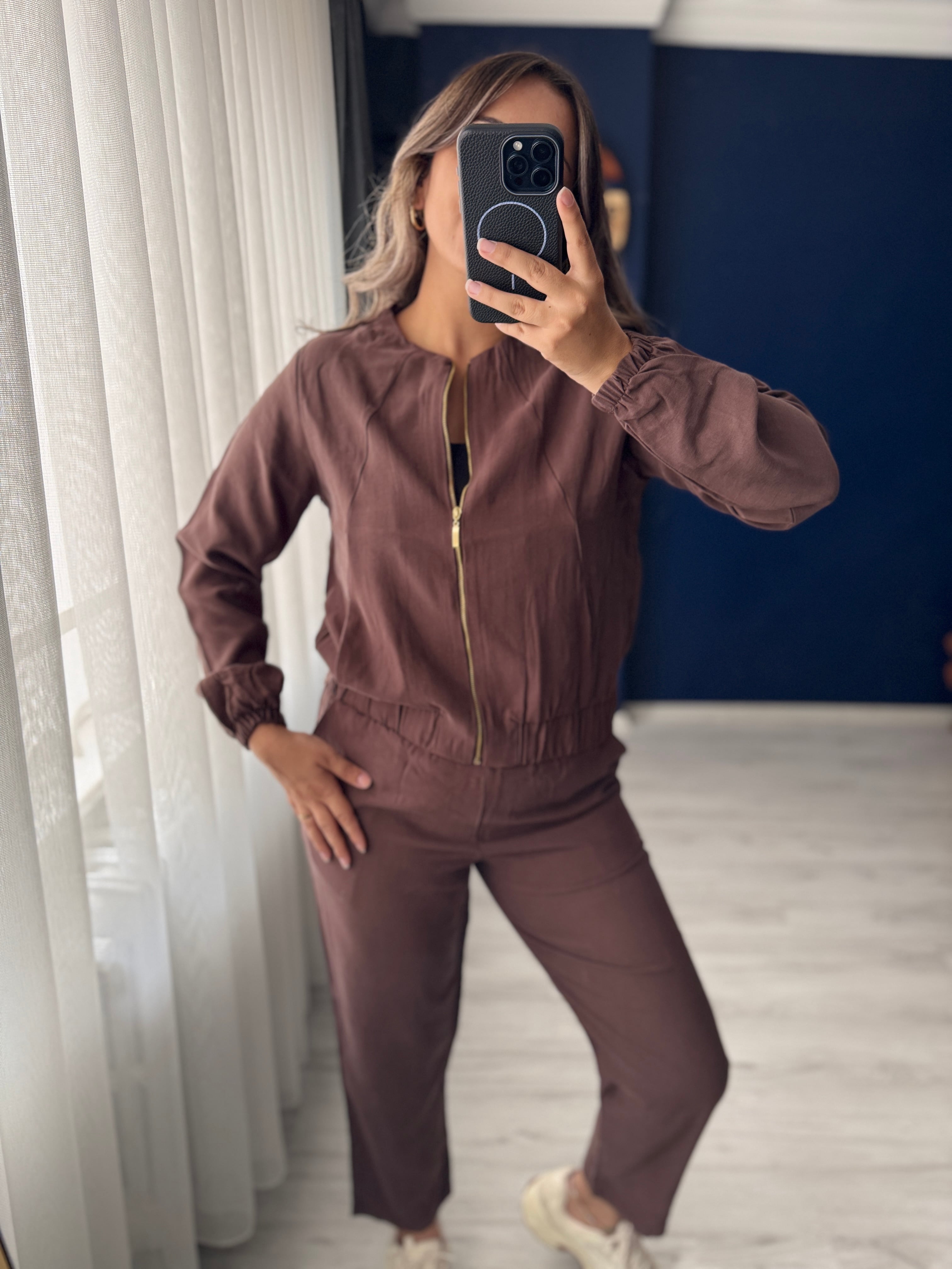 Kahverengi spor şık Takım