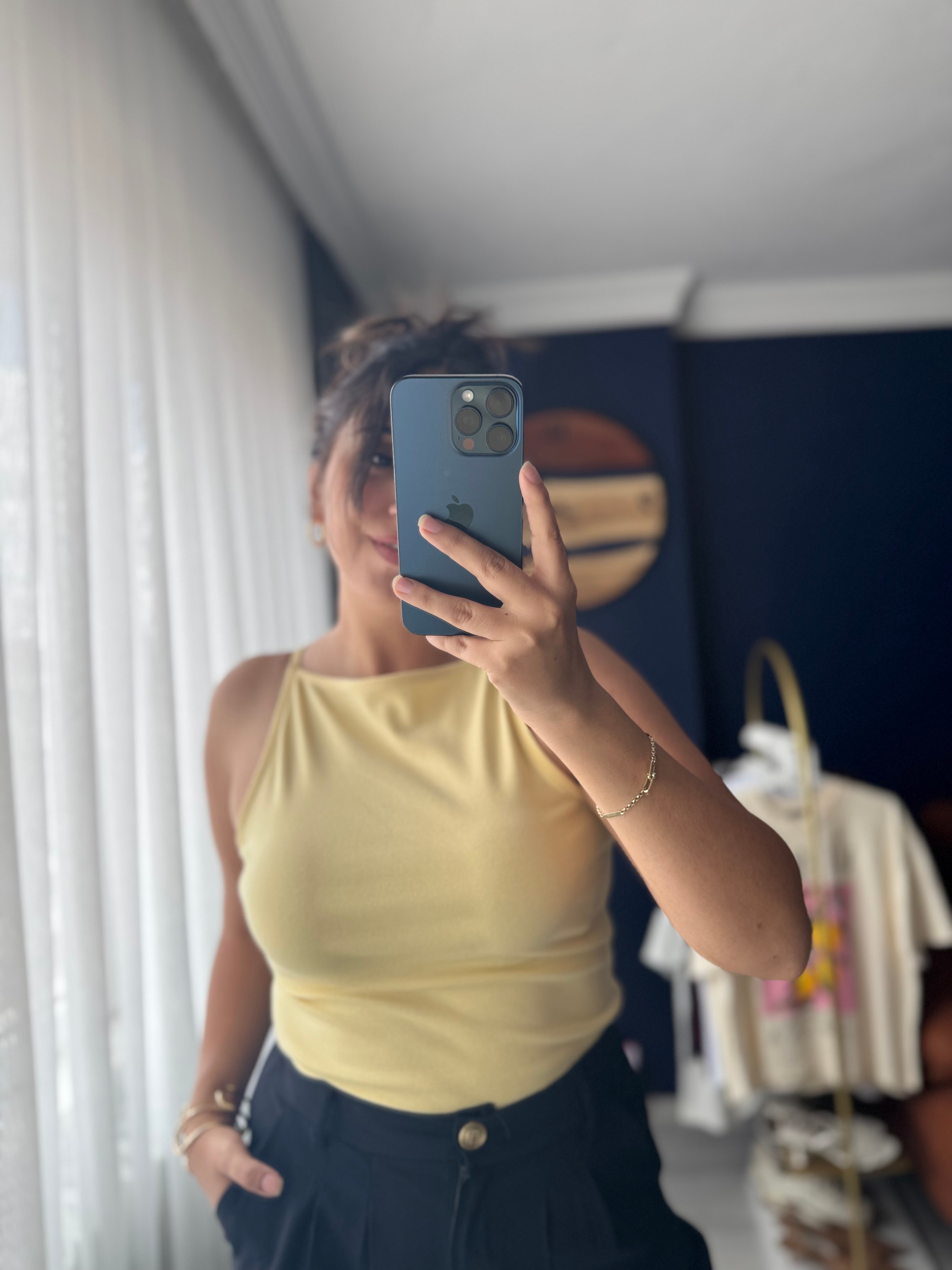 Bebe sarı halter yaka şık tok kumaş askılı