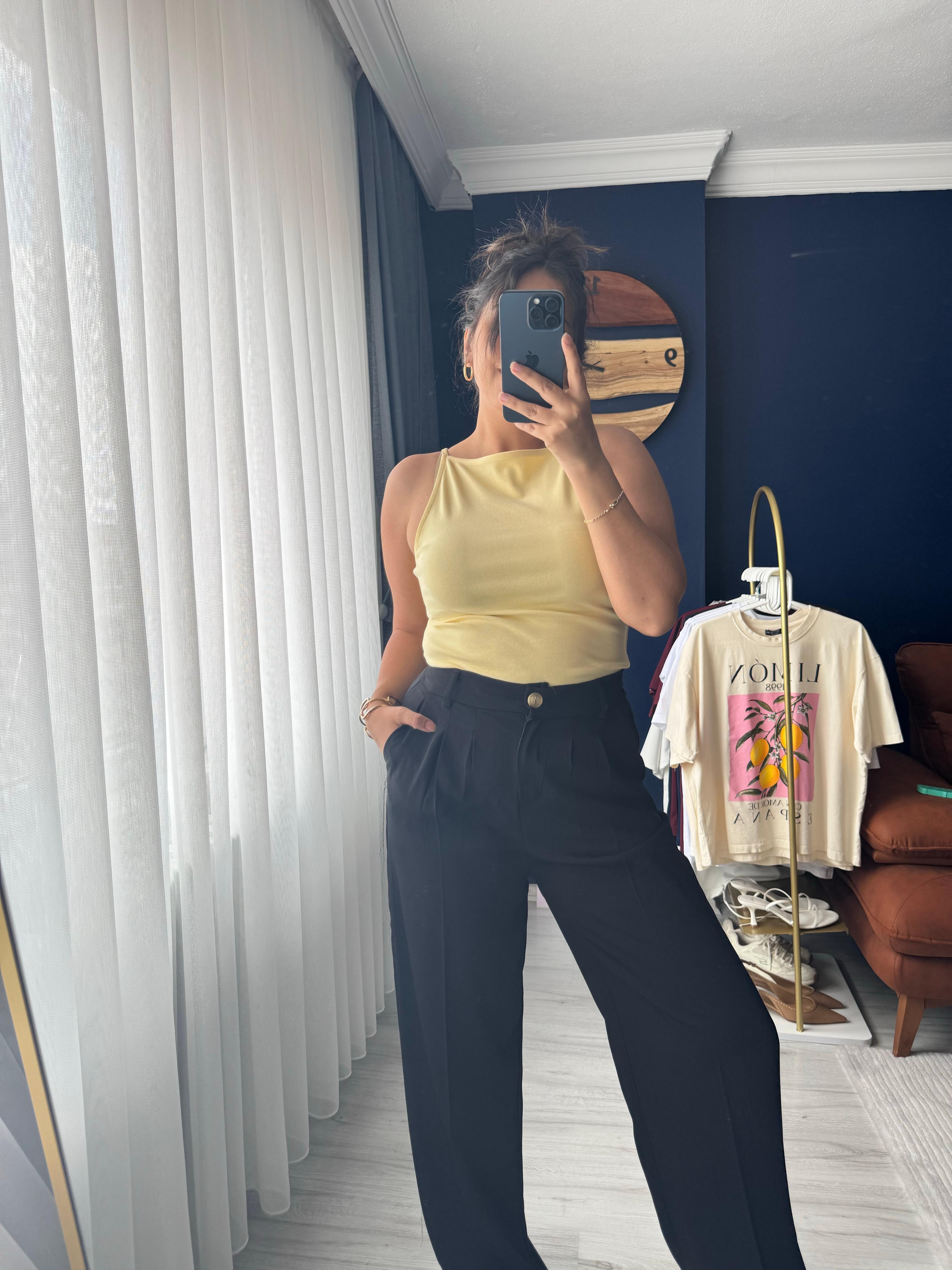Bebe sarı halter yaka şık tok kumaş askılı