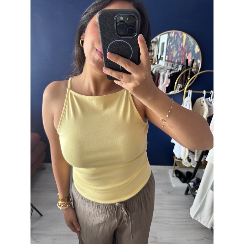 Bebe sarı halter yaka şık tok kumaş askılı