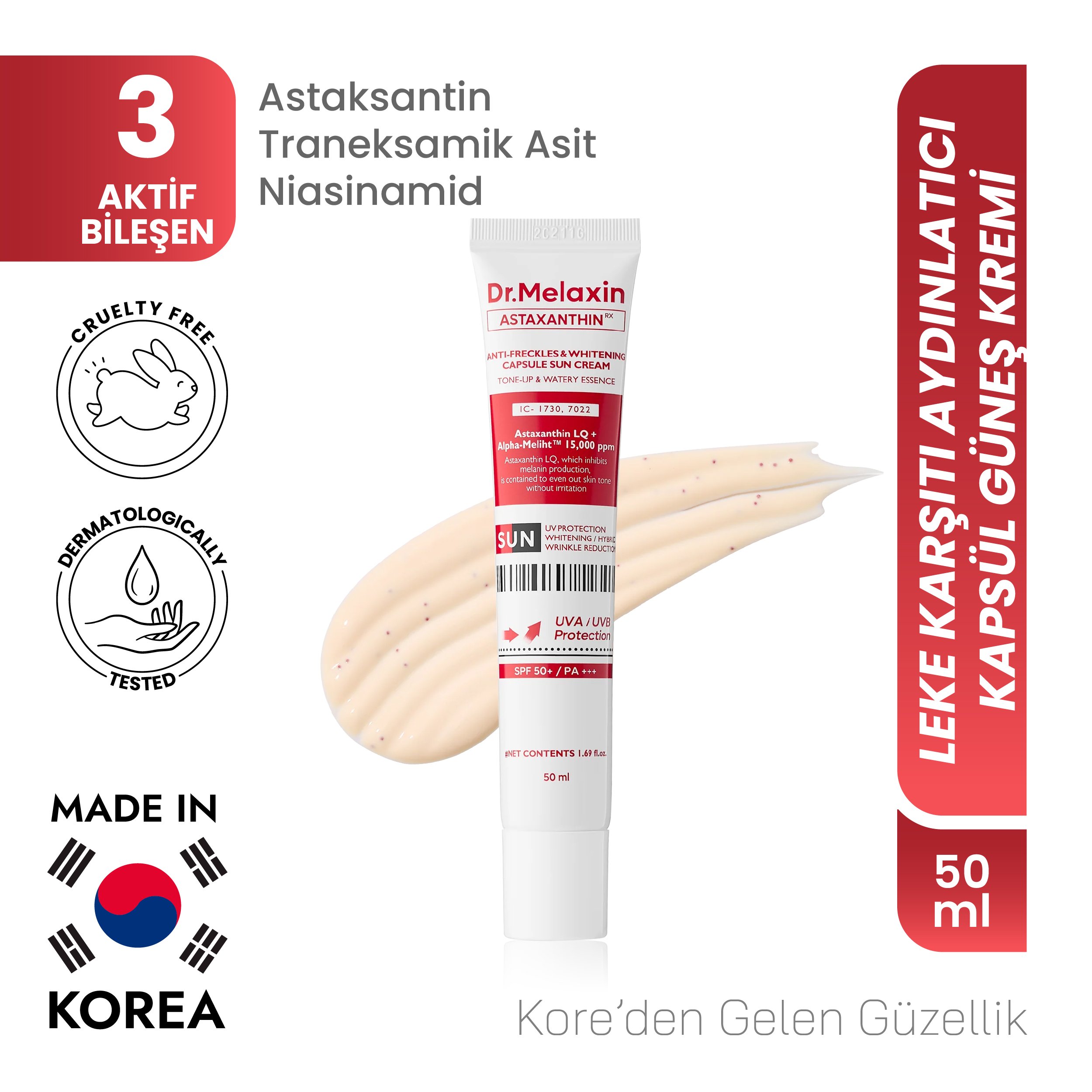 Astaxanthin Leke Karşıtı Aydınlatıcı Kapsül Güneş Kremi 50ml