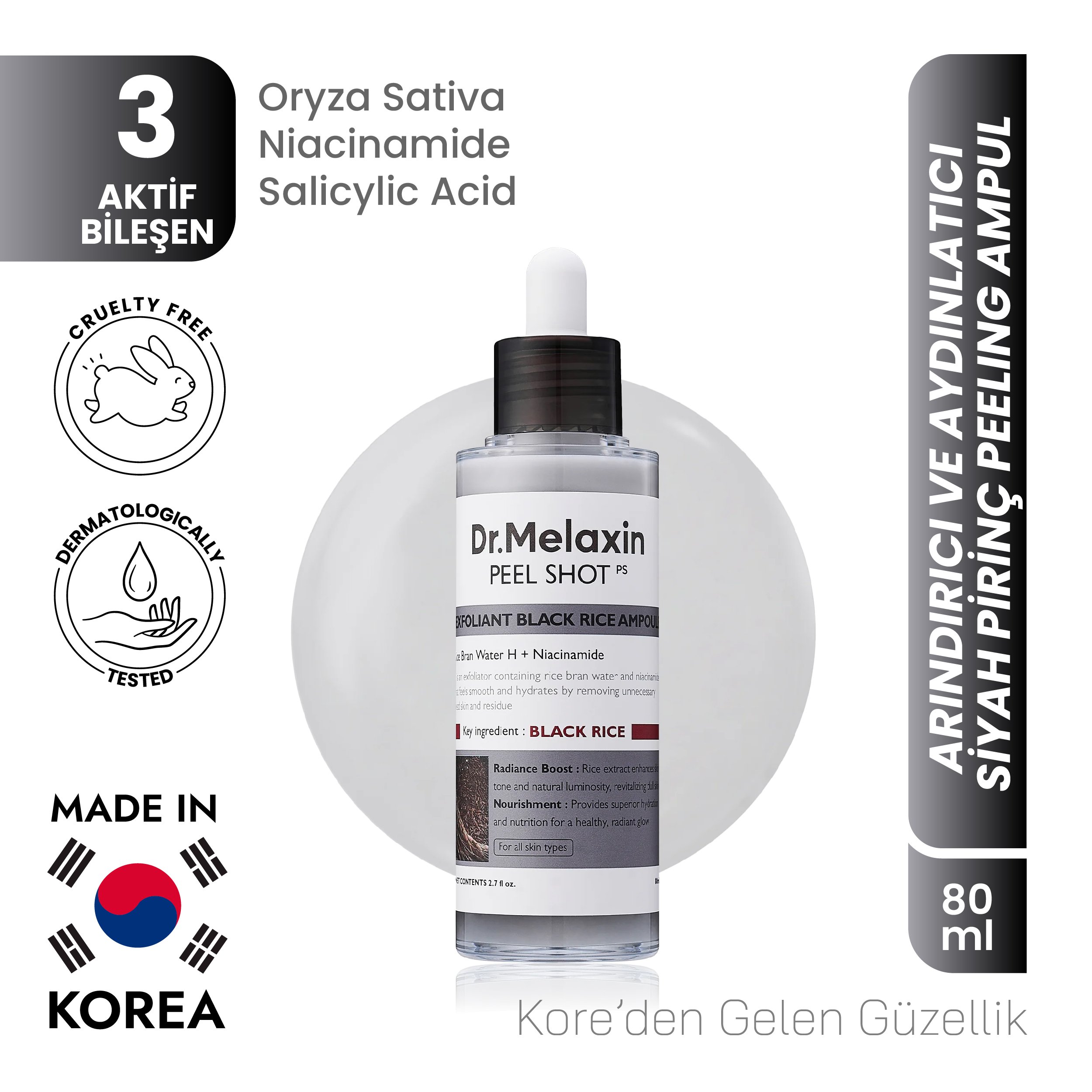 Peel Shot Arındırıcı Ve Aydınlatıcı Siyah Pirinç Peeling Ampül 80ml