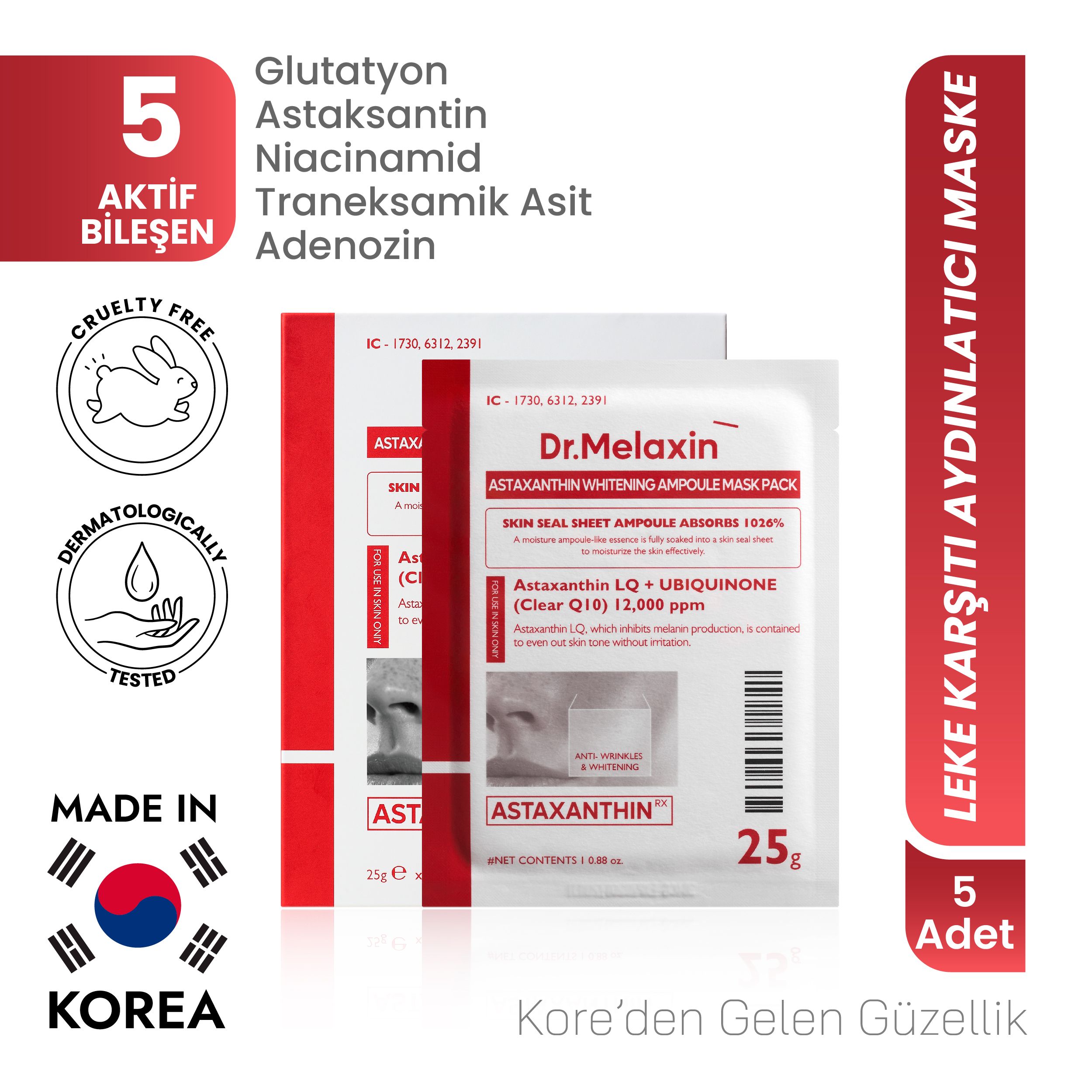 Astaxanthin Leke Karşıtı Aydınlatıcı Maske 5 Adet