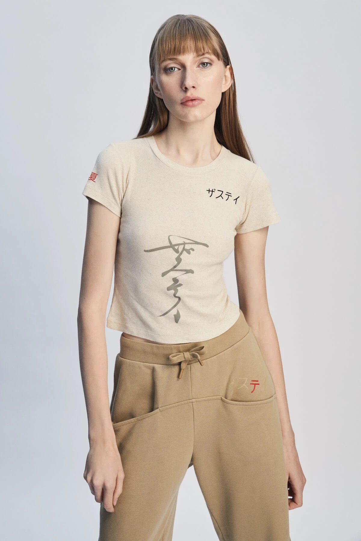 Orino Japon Baskı Detaylı Crop T-Shirt