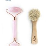 2′ Li Set Rose Quartz Facial Roller + Yüz Fırçası %100 Doğal (At Kılı)