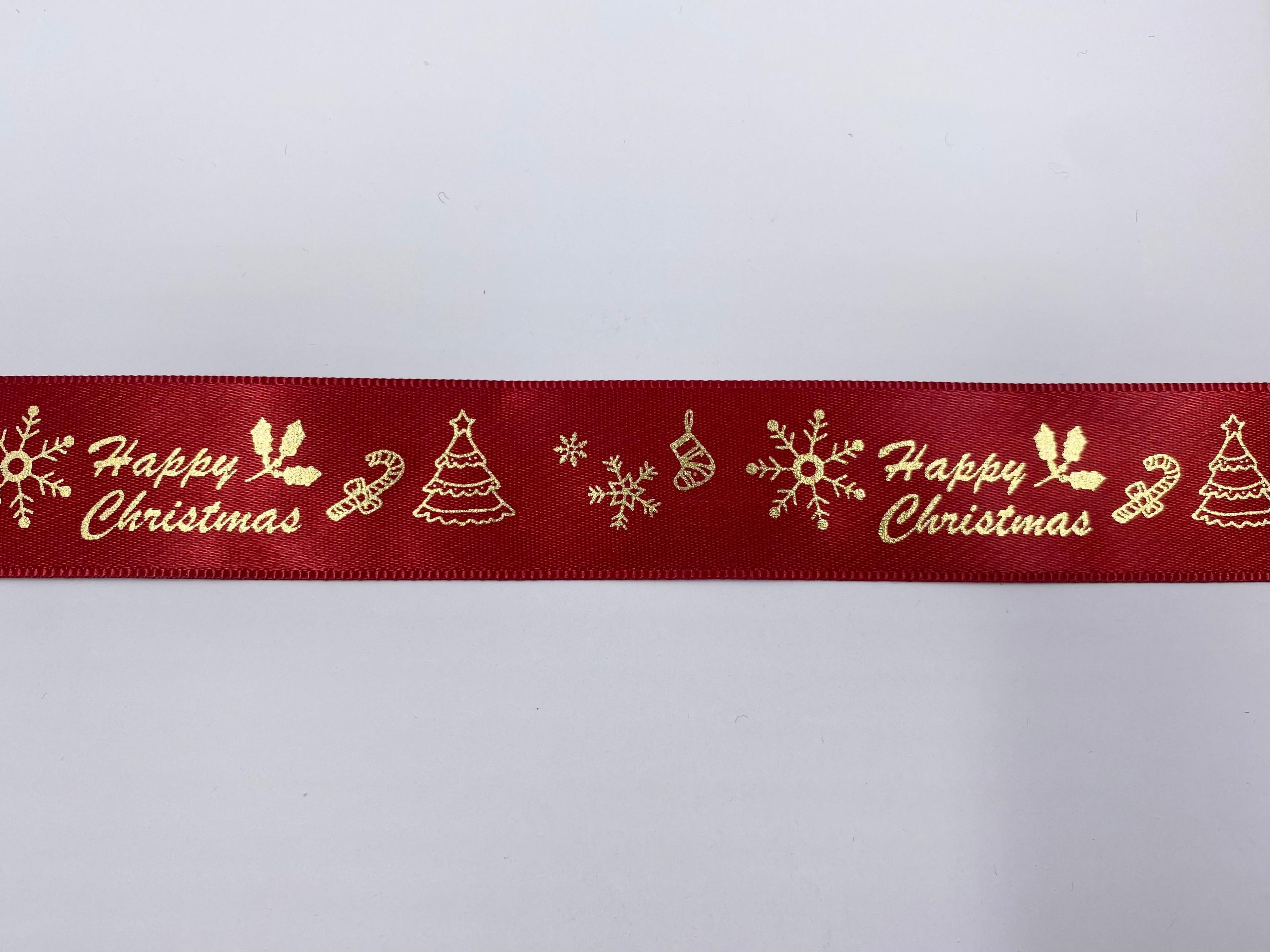 Yılbaşı "Happy Christmas" Kırmızı Kurdele 2.5 cm