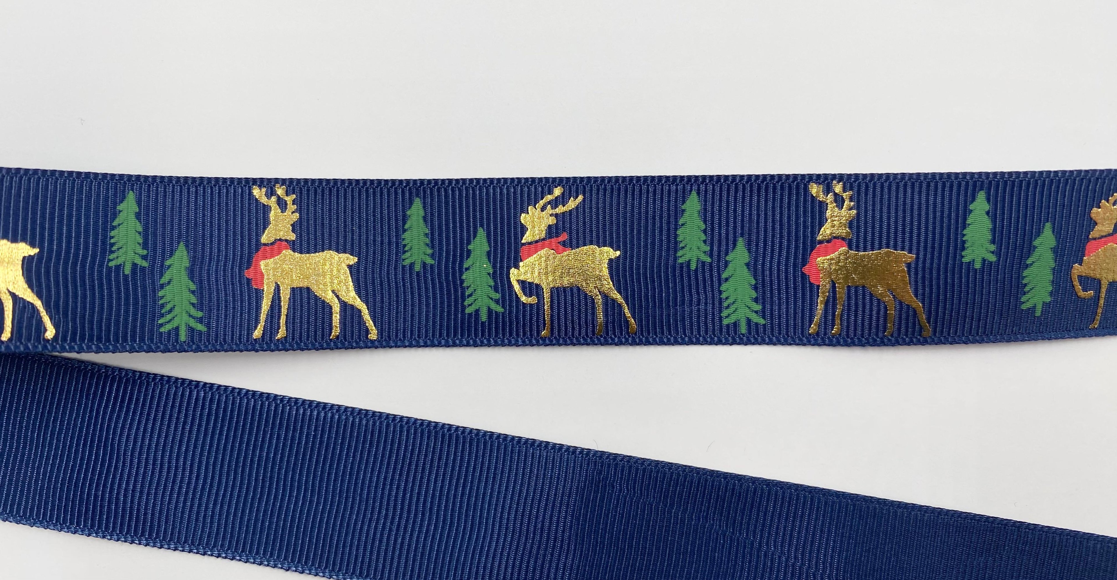 Yılbaşı Mavi Geyik Kurdele 2.5cm