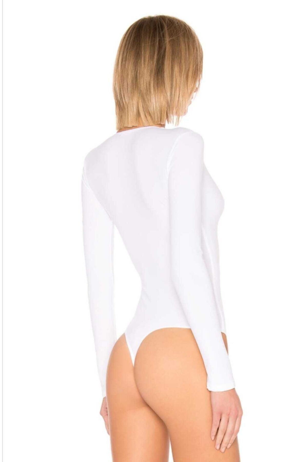 Kadın Vatkalı Ipek Jarse V Yaka Bodysuit