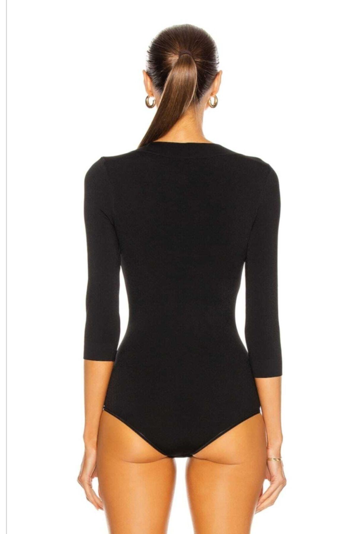 Kadın V Yaka Ipek Jarse Bodysuit