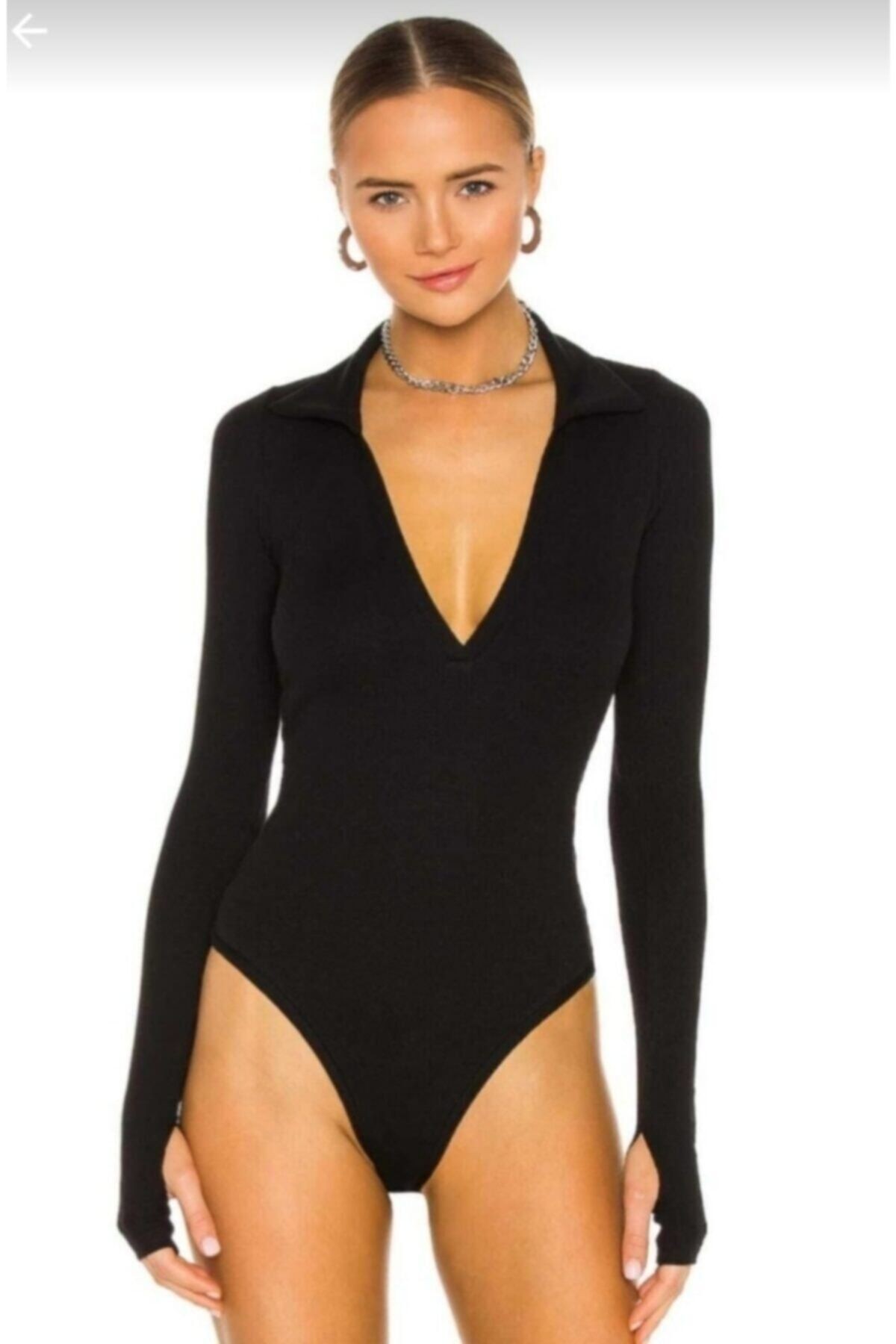 Parmak Geçirmeli Yakalı Bodysuit