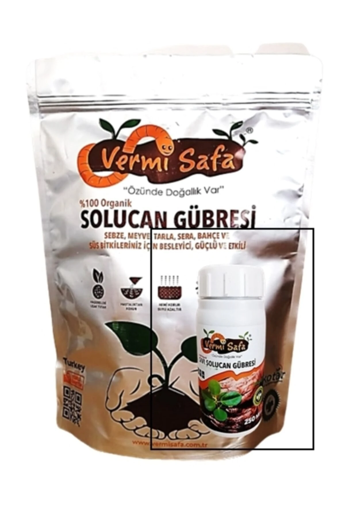 Organik Solucan Gübresi, 2 Kg Katı 250 ml Sıvı, Sebze,meyve,tarla,sera,bahçe,bitkilerinde