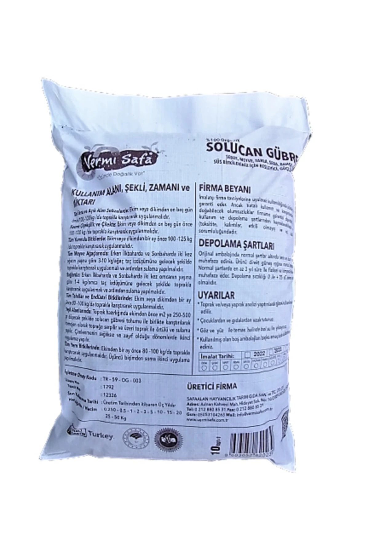 Organik Katı Solucan Gübresi 10 Kg (20 LT) Lamine Çuvallı