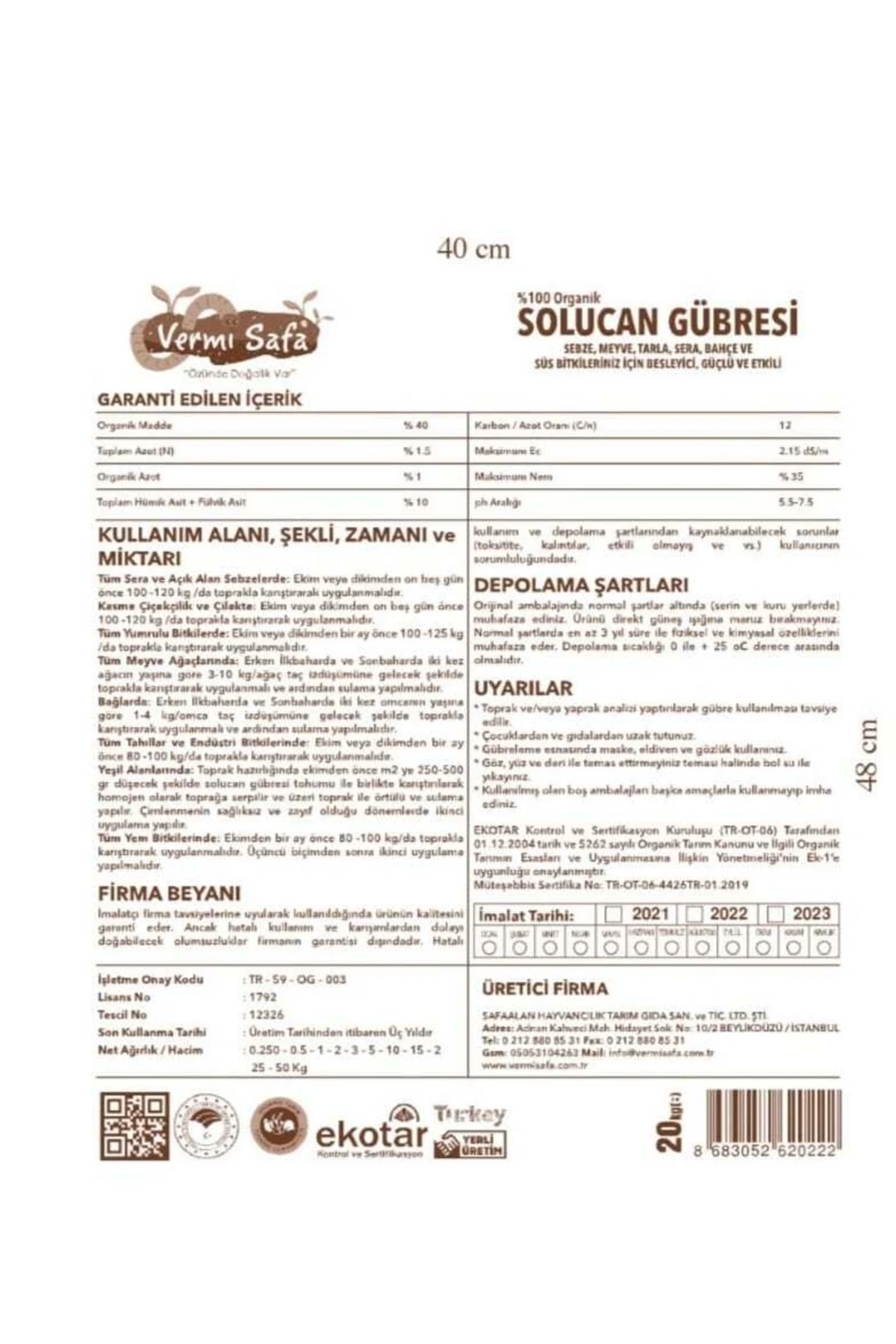 Organik Solucan Gübresi 20 Kg Tarım Bakanlığı Onaylı Tüm Bitkileriniz Için Güçlü Ve Etkili...
