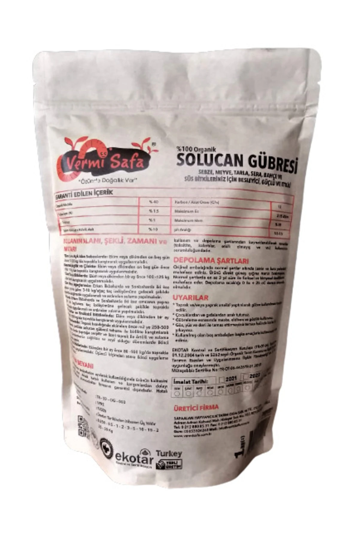 %100 Doğal Organik Katı Solucan Gübresi 1 kg