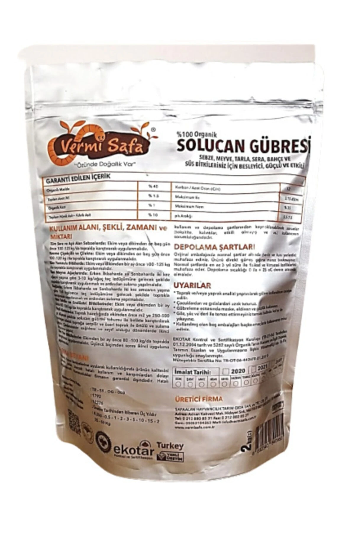 Organik Solucan Gübresi, 2 Kg Katı 250 ml Sıvı, Sebze,meyve,tarla,sera,bahçe,bitkilerinde