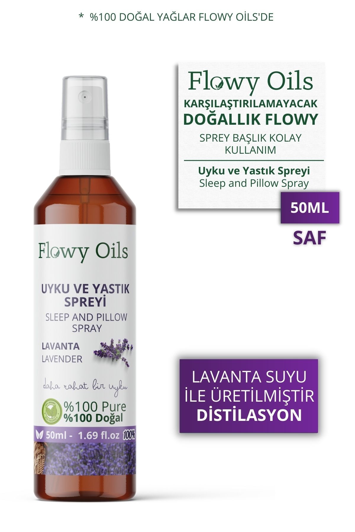 Flowy Doğal Lavanta Uyku ve Yastık Spreyi Lavender Sleep And Pıllow Spray 50 ml