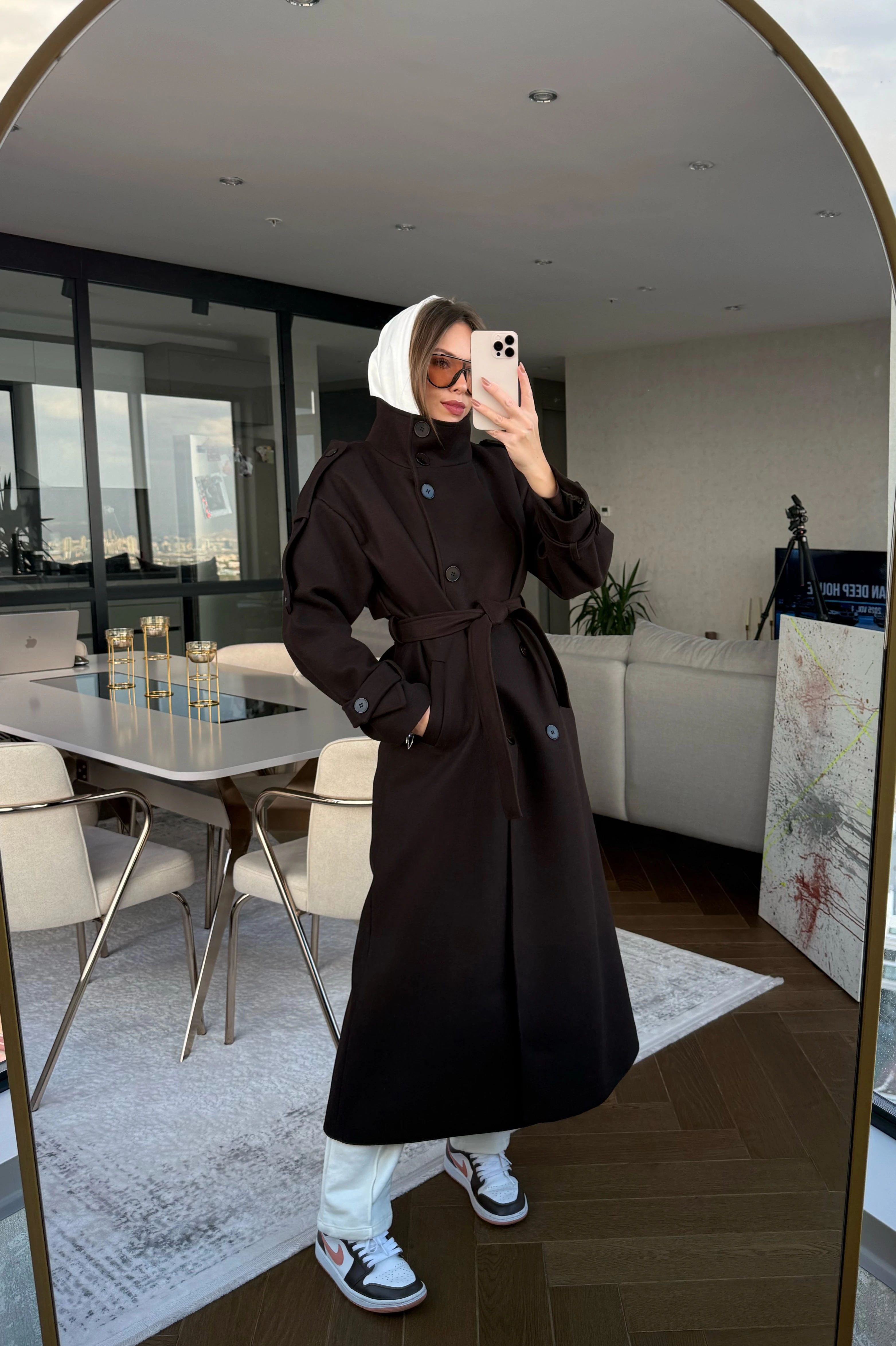 Düğmeli Uzun Kaşe Kaban