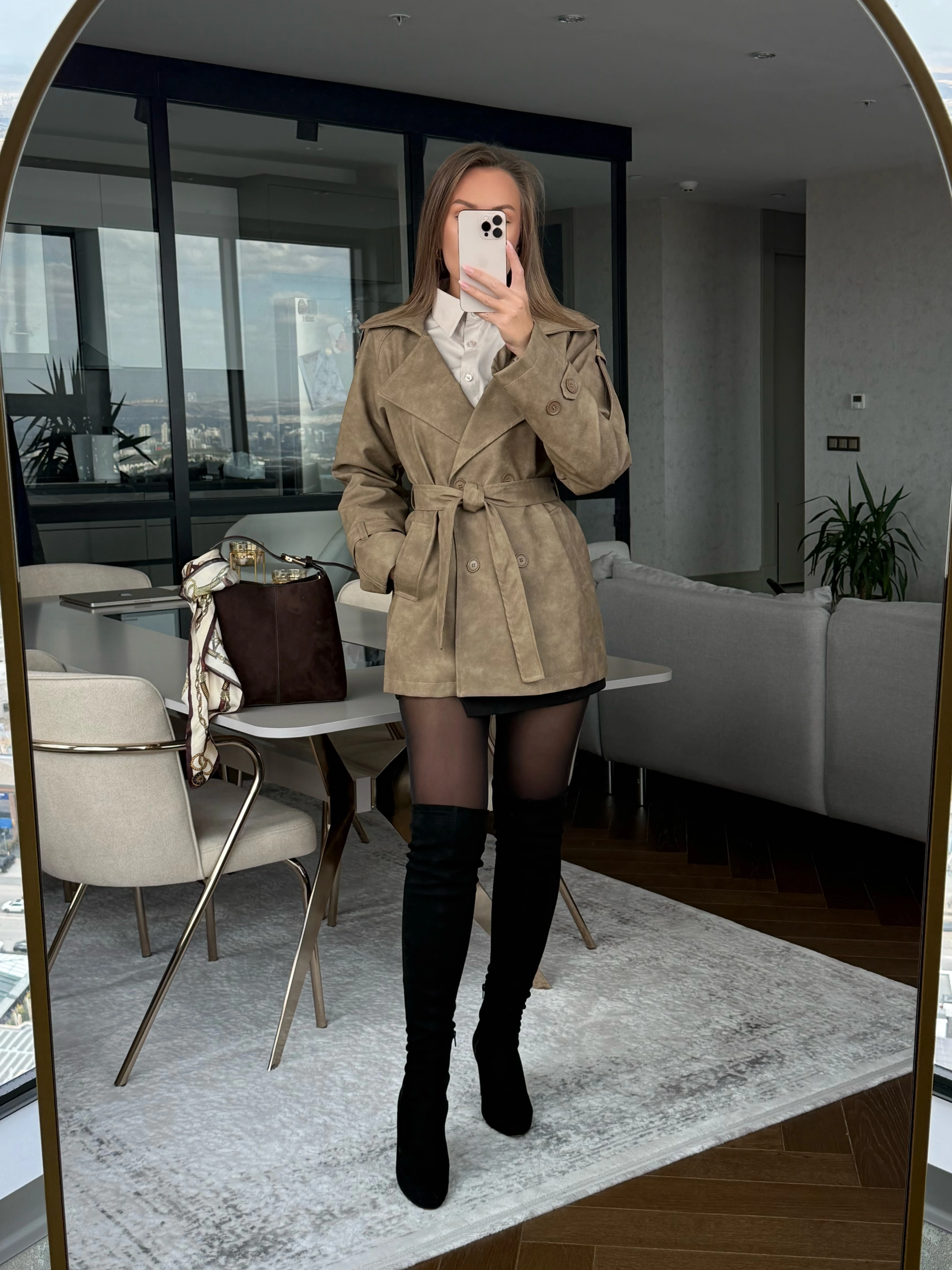 Deri Trençkot Orta Boyu - Kahve