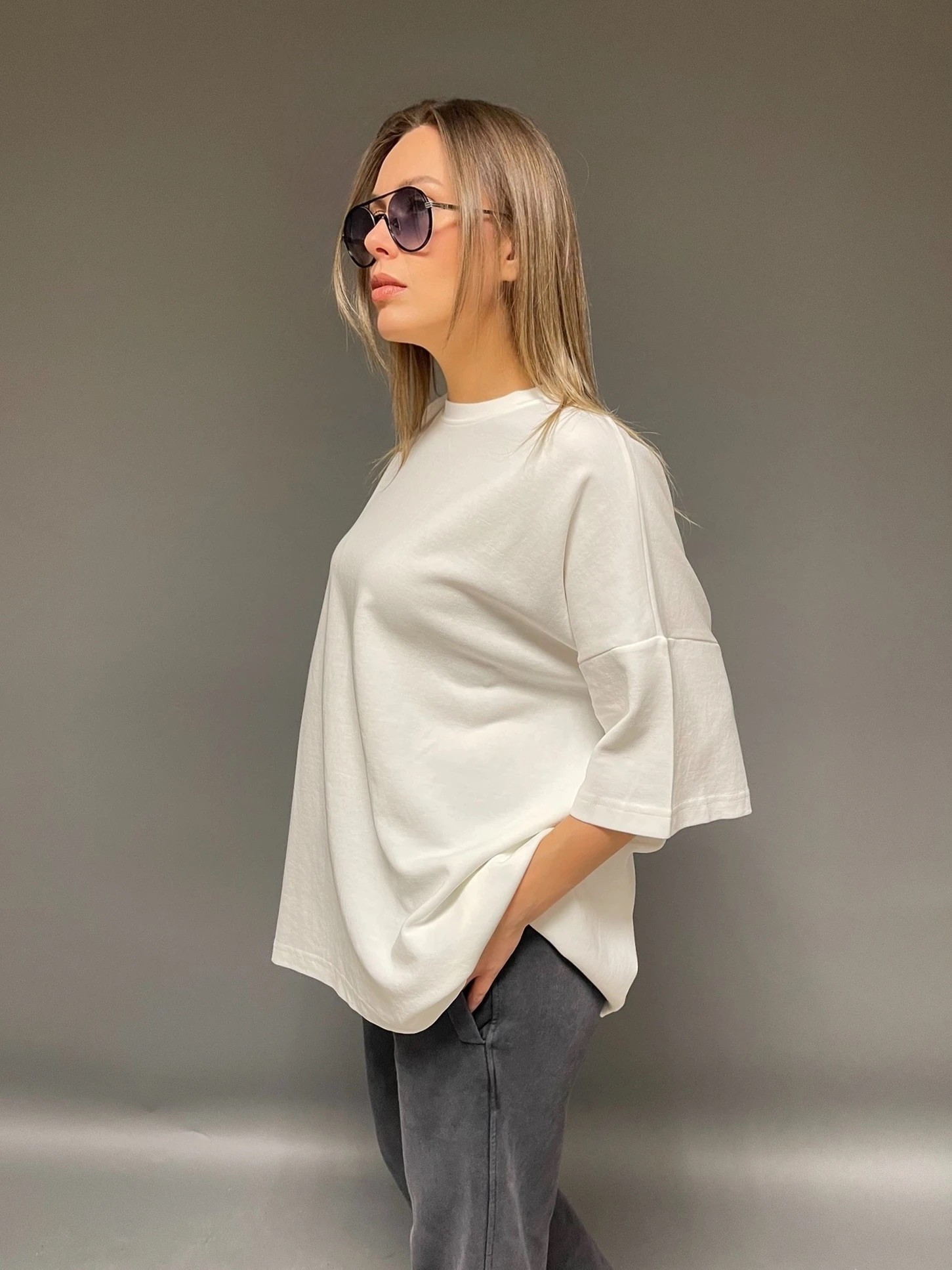 Oversize Kadın T-Shirt - Beyaz