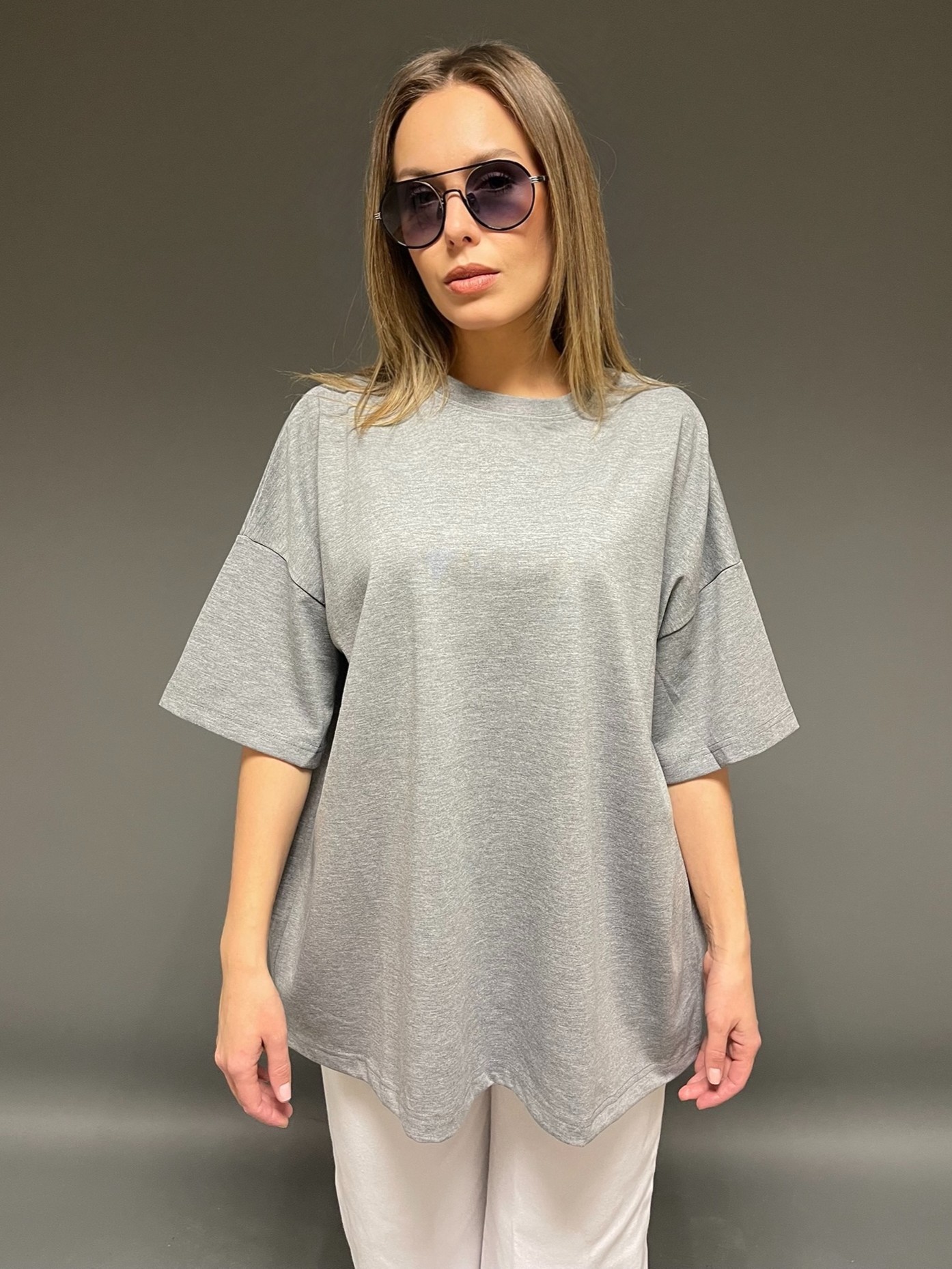 Oversize Kadın T-Shirt - Gri